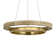 Grace 24" LED Chandelier, Antique Brass & Natural Oak Finish