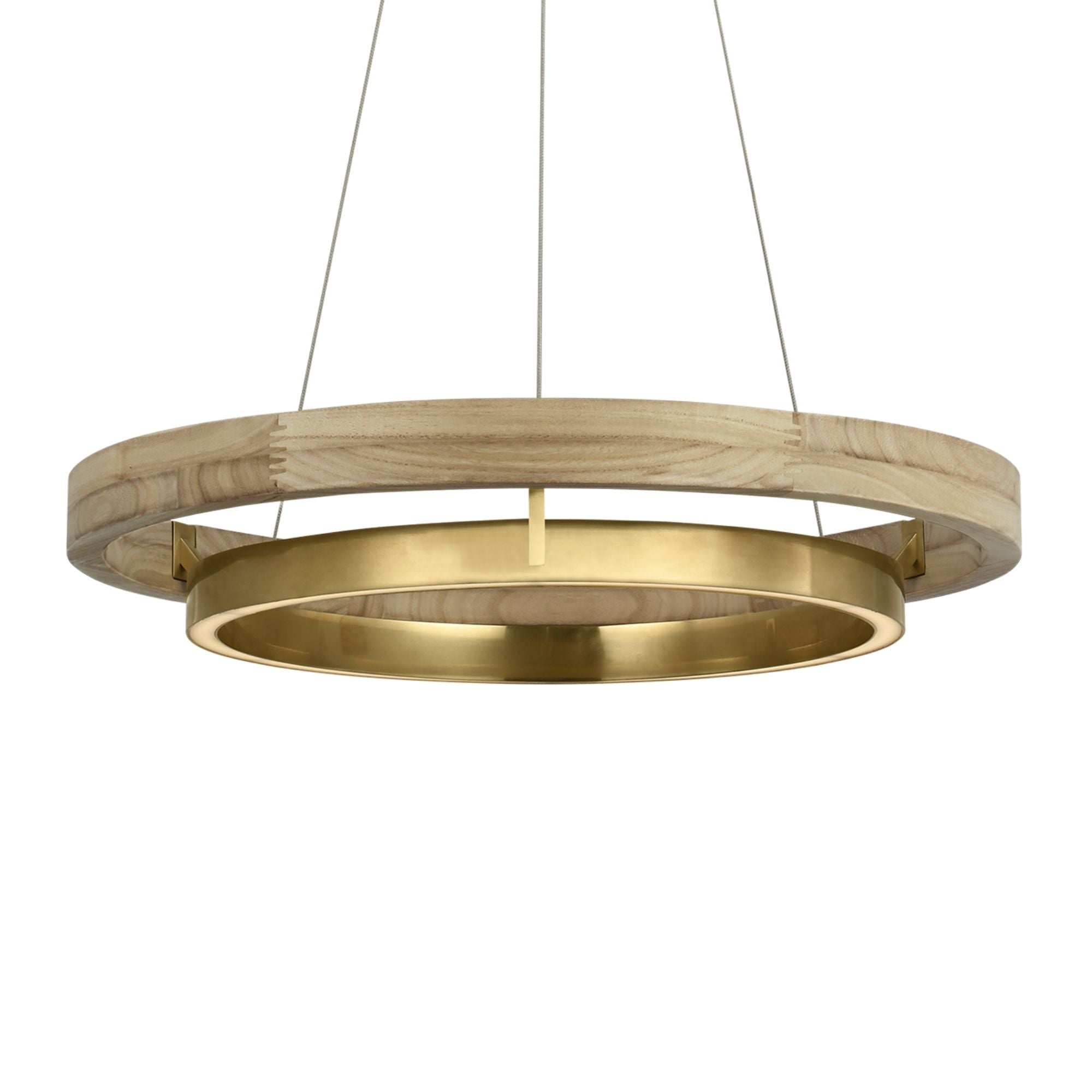 Grace 24" LED Chandelier, Antique Brass & Natural Oak Finish