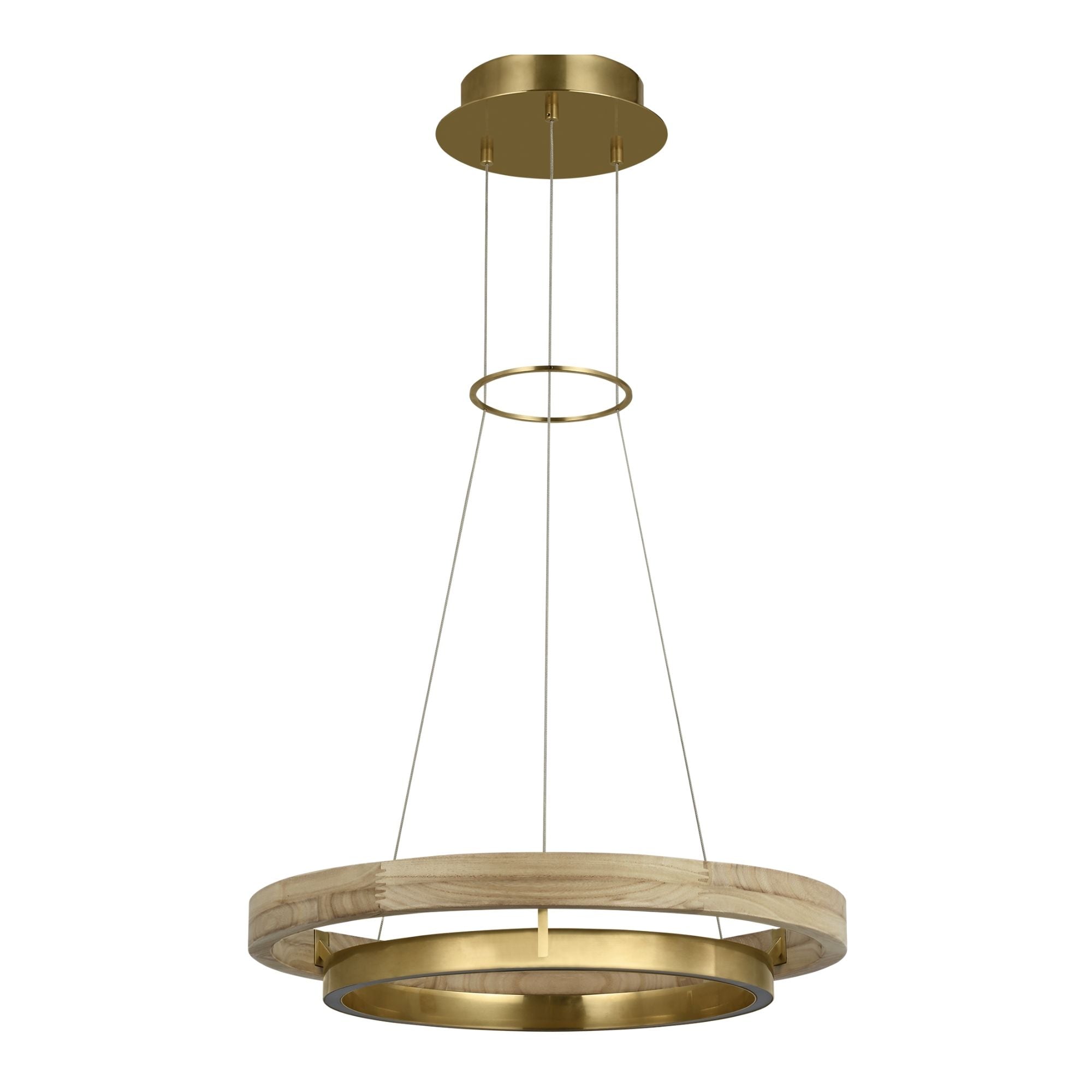 Grace 24" LED Chandelier, Antique Brass & Natural Oak Finish