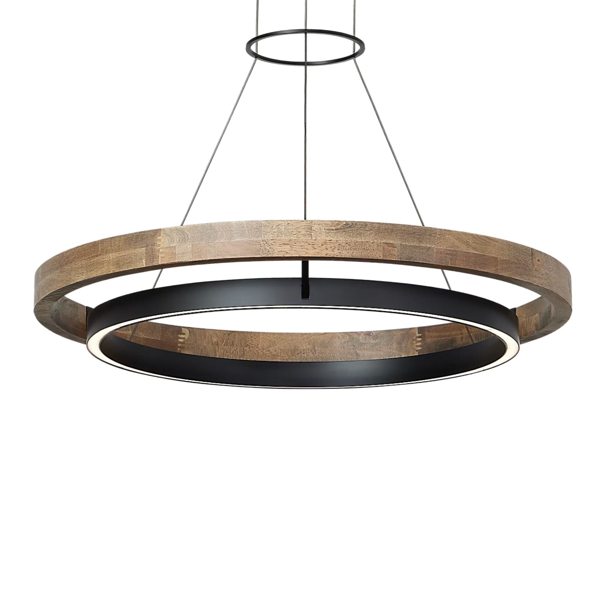 Grace 30" LED Chandelier, Matte Black & Weathered Oak Wood Finish
