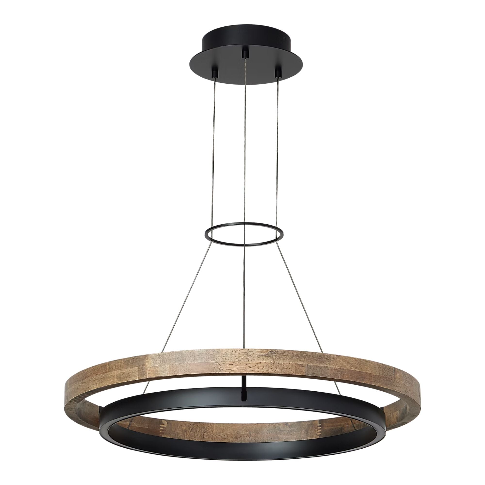 Grace 30" LED Chandelier, Matte Black & Weathered Oak Wood Finish