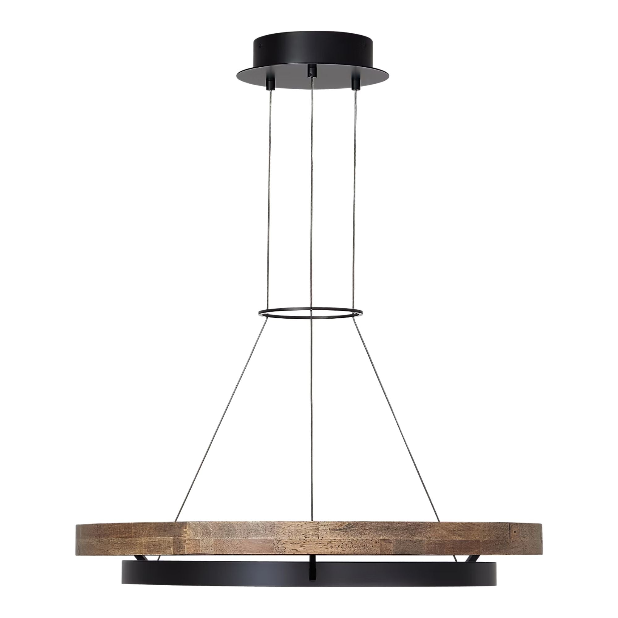 Grace 30" LED Chandelier, Matte Black & Weathered Oak Wood Finish