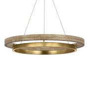 Grace 30" LED Chandelier, Antique Brass & Natural Oak Finish