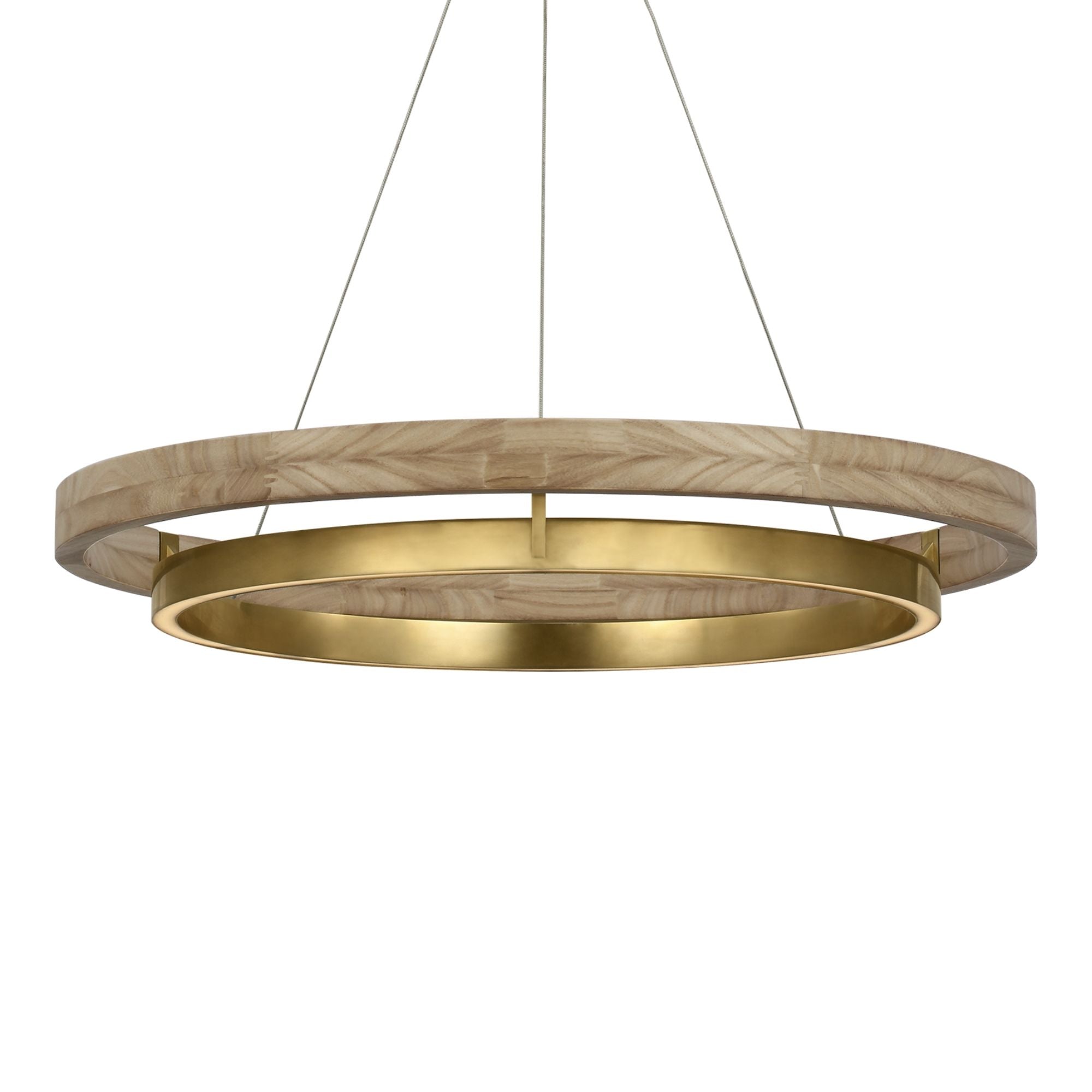 Grace 30" LED Chandelier, Antique Brass & Natural Oak Finish