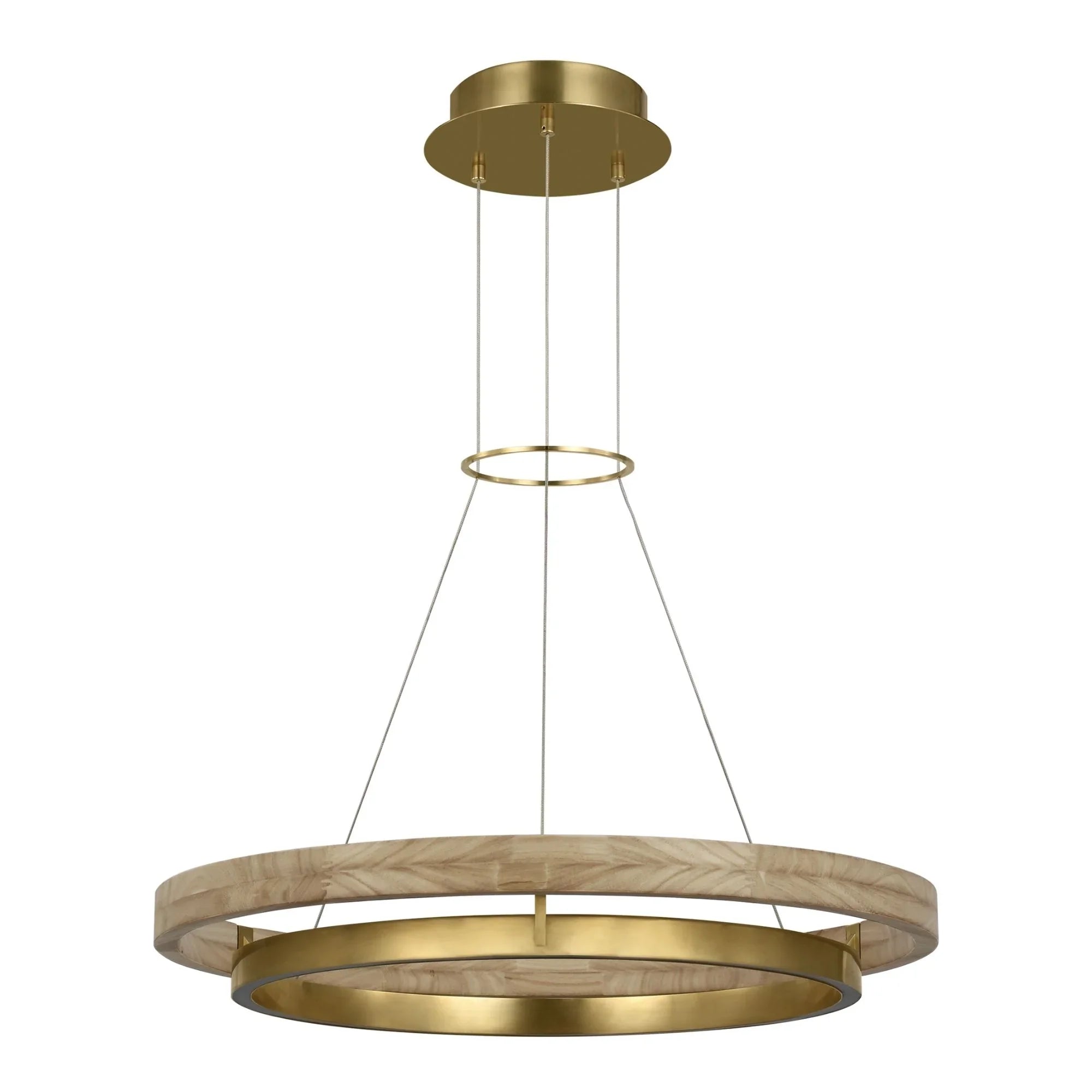 Grace 30" LED Chandelier, Antique Brass & Natural Oak Finish