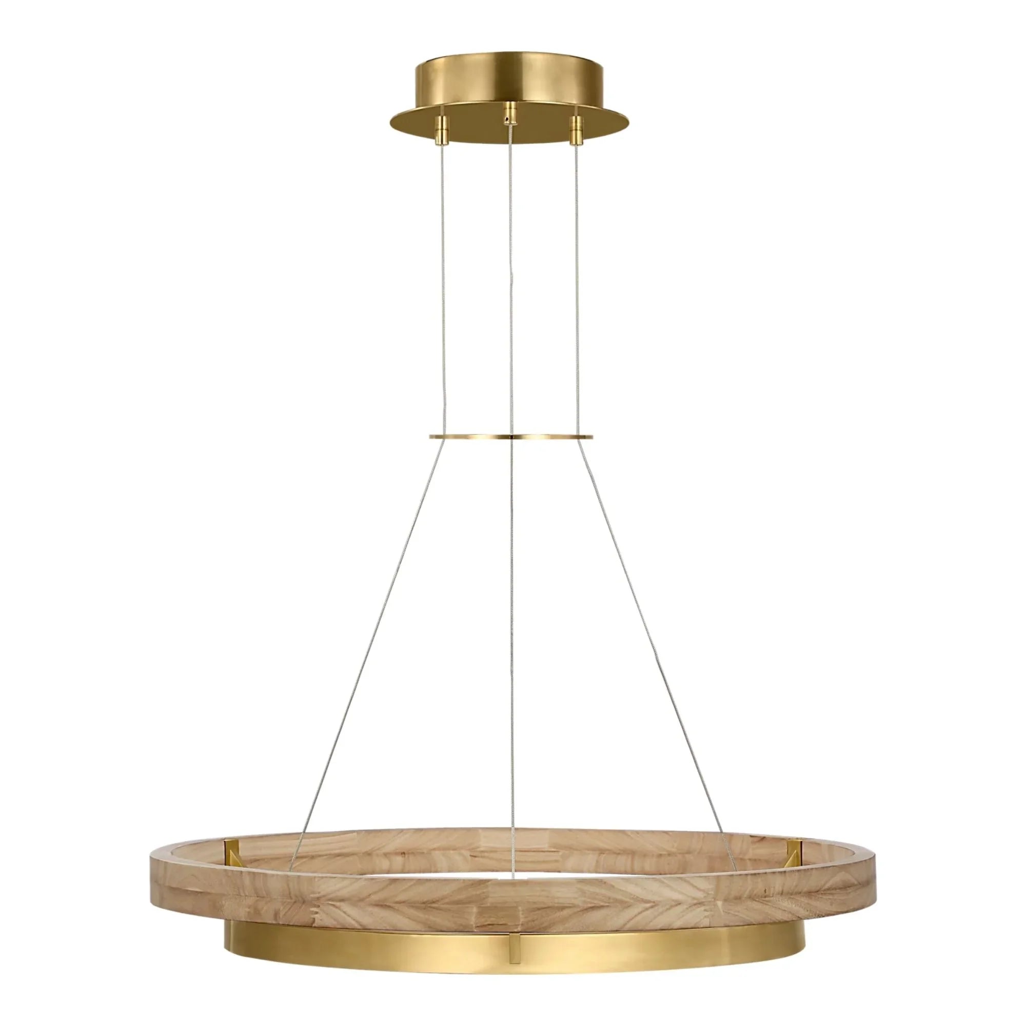 Grace 30" LED Chandelier, Antique Brass & Natural Oak Finish