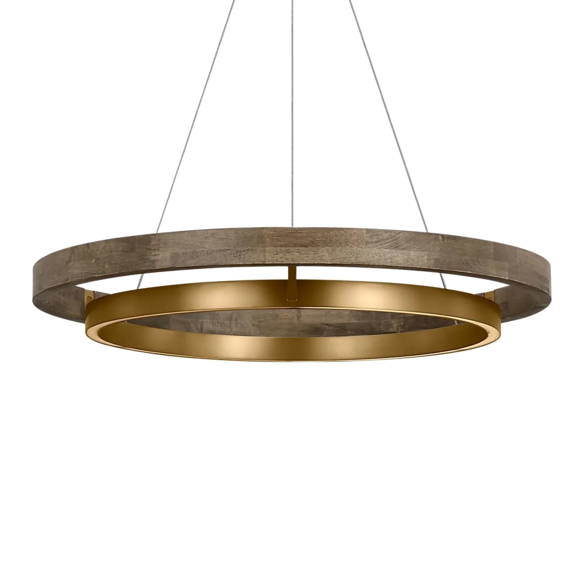 Grace 30" LED Chandelier, Natural Brass & Weathered Oak Finish