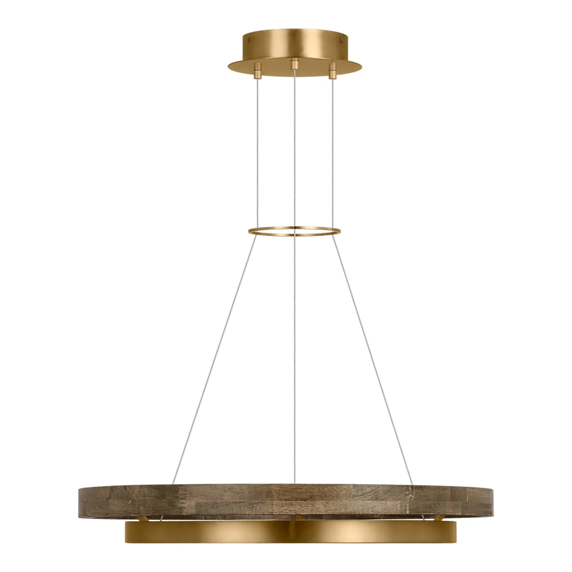 Grace 30" LED Chandelier, Natural Brass & Weathered Oak Finish