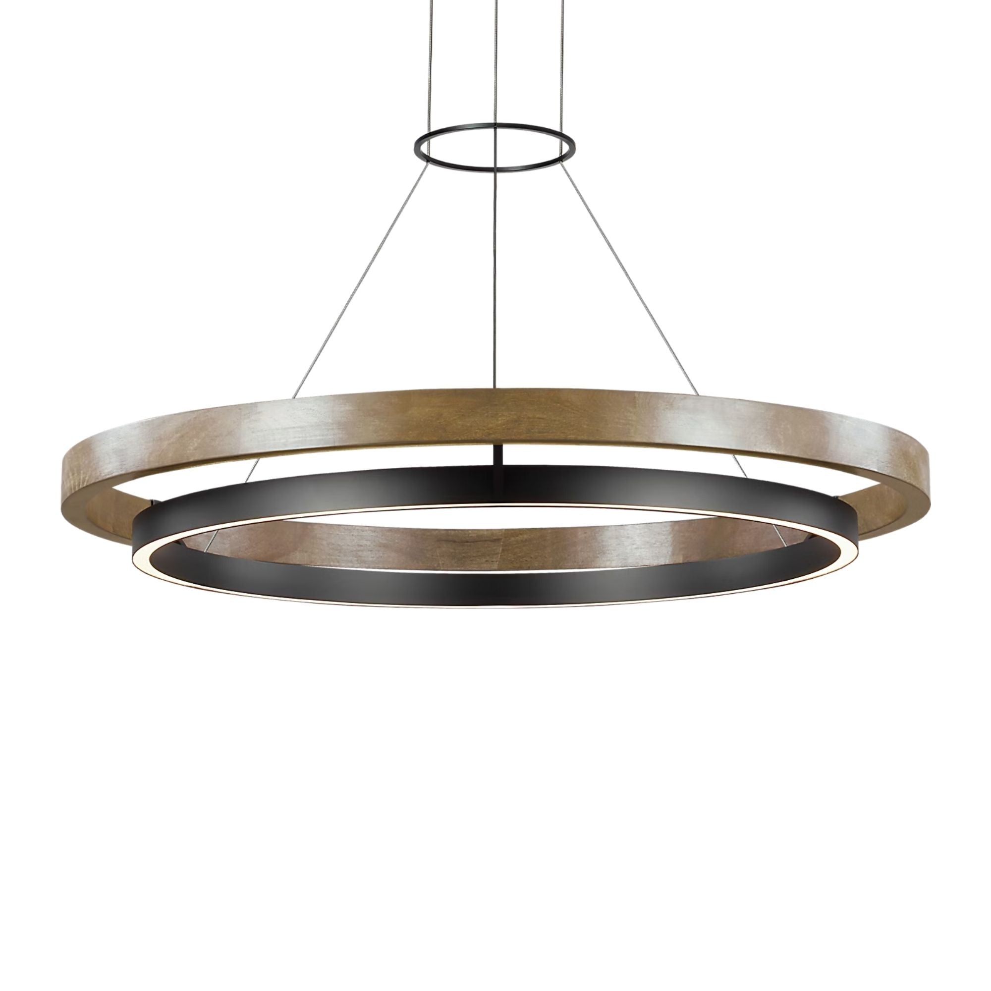 Grace 36" LED Chandelier, Matte Black & Weathered Oak Wood Finish