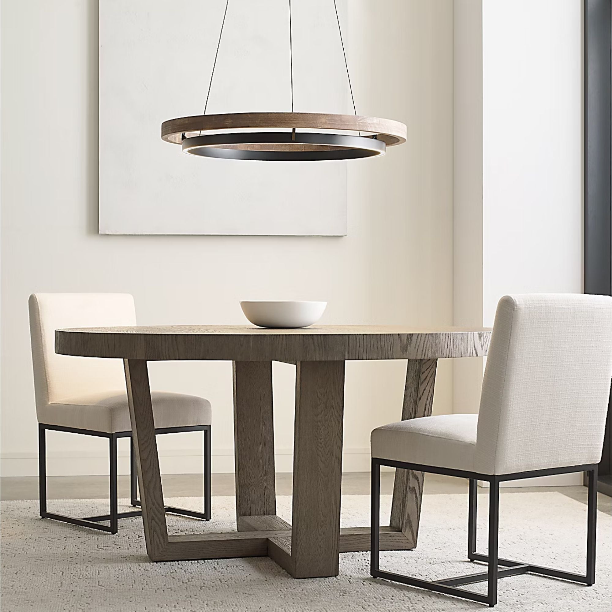 Grace 36" LED Chandelier, Matte Black & Weathered Oak Wood Finish