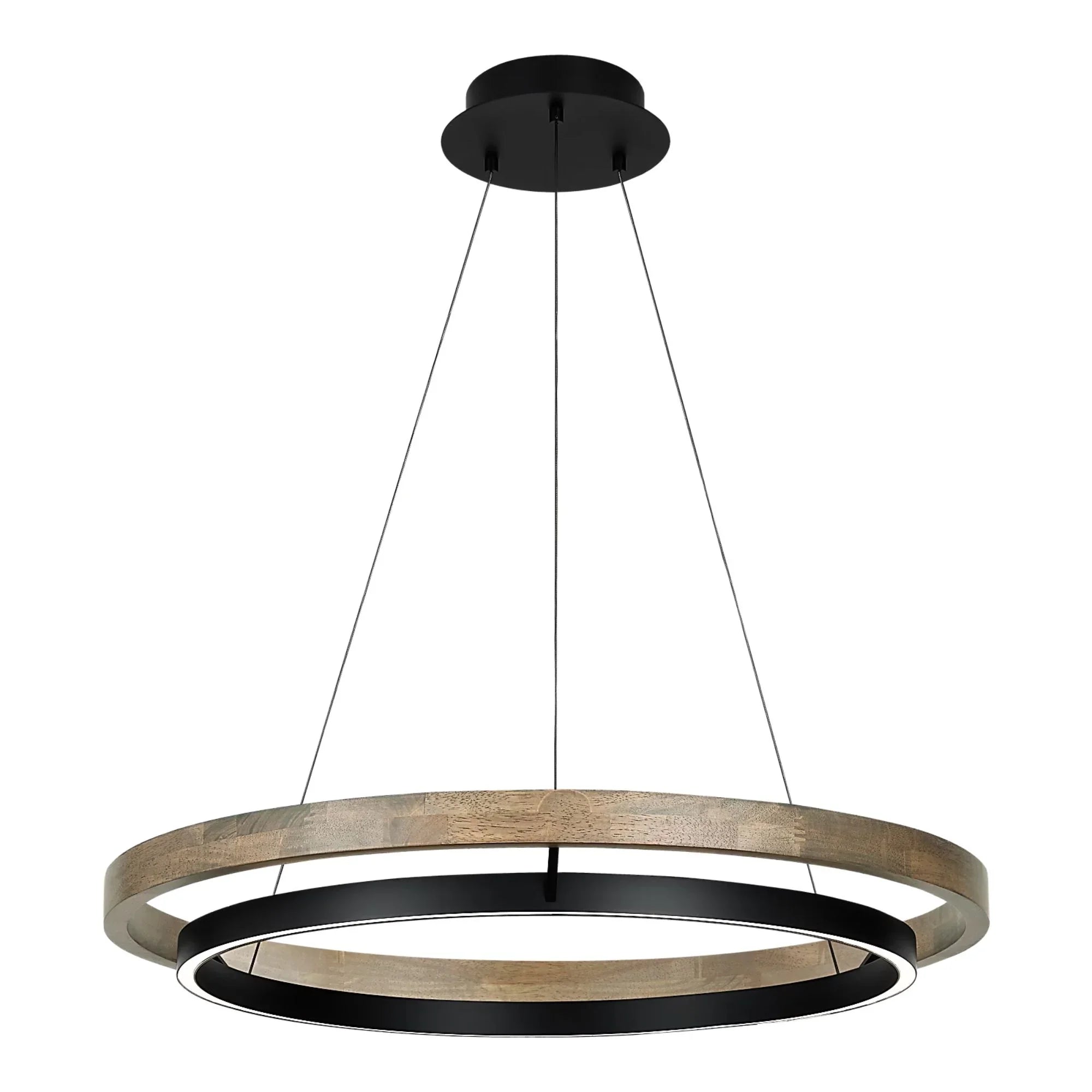 Grace 36" LED Chandelier, Matte Black & Weathered Oak Wood Finish