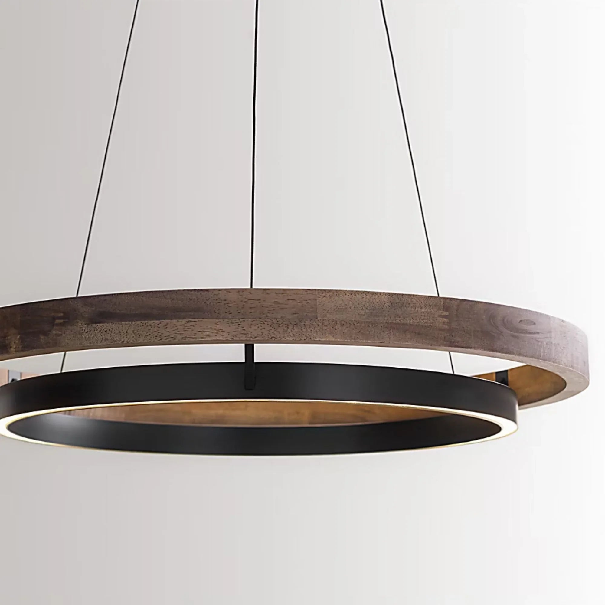 Grace 36" LED Chandelier, Matte Black & Weathered Oak Wood Finish