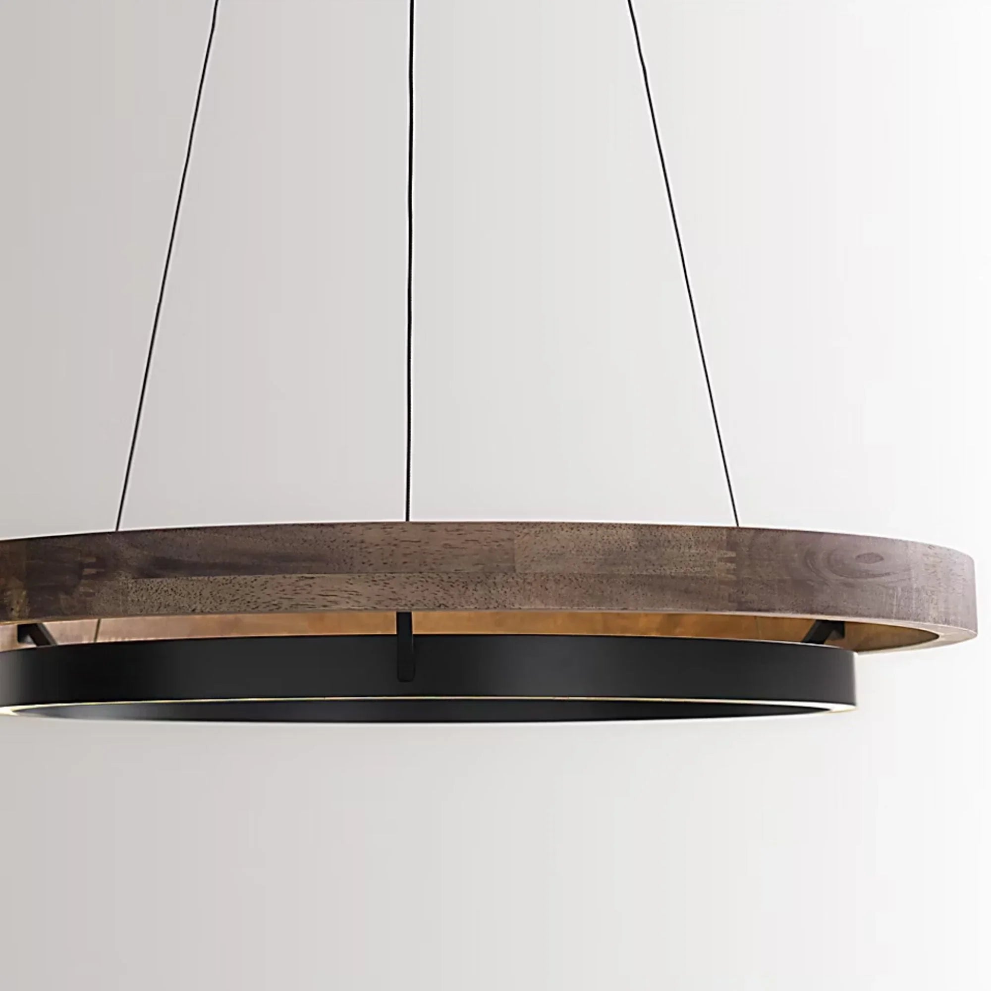 Grace 36" LED Chandelier, Matte Black & Weathered Oak Wood Finish