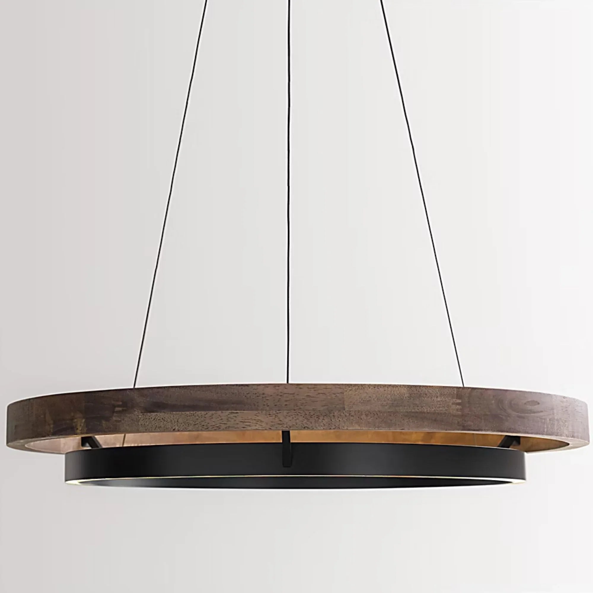 Grace 36" LED Chandelier, Matte Black & Weathered Oak Wood Finish