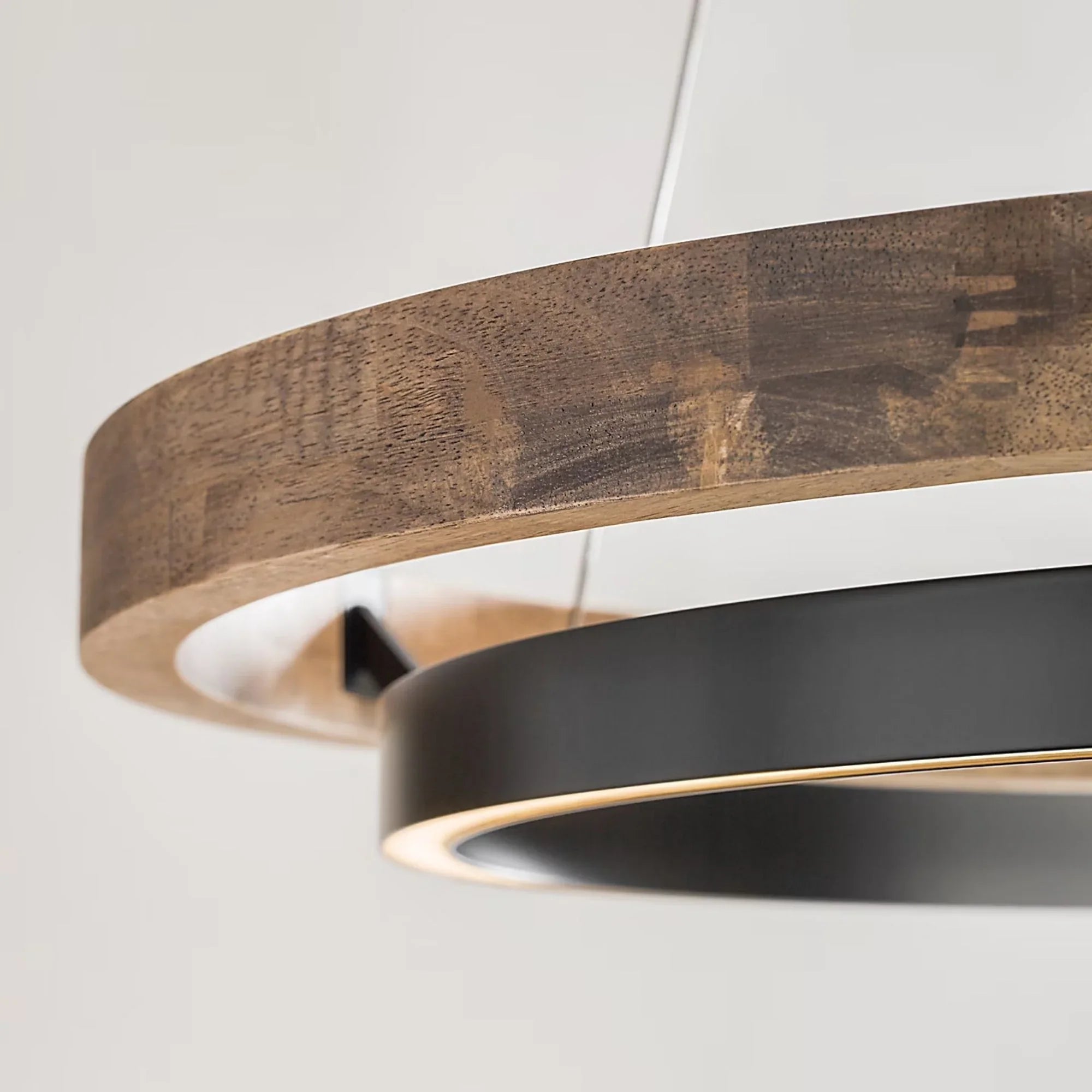 Grace 36" LED Chandelier, Matte Black & Weathered Oak Wood Finish