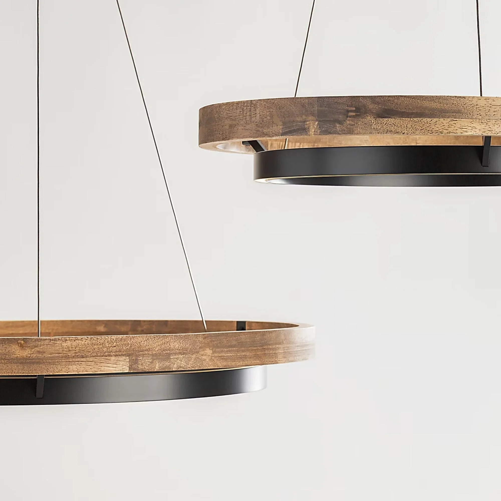 Grace 36" LED Chandelier, Matte Black & Weathered Oak Wood Finish