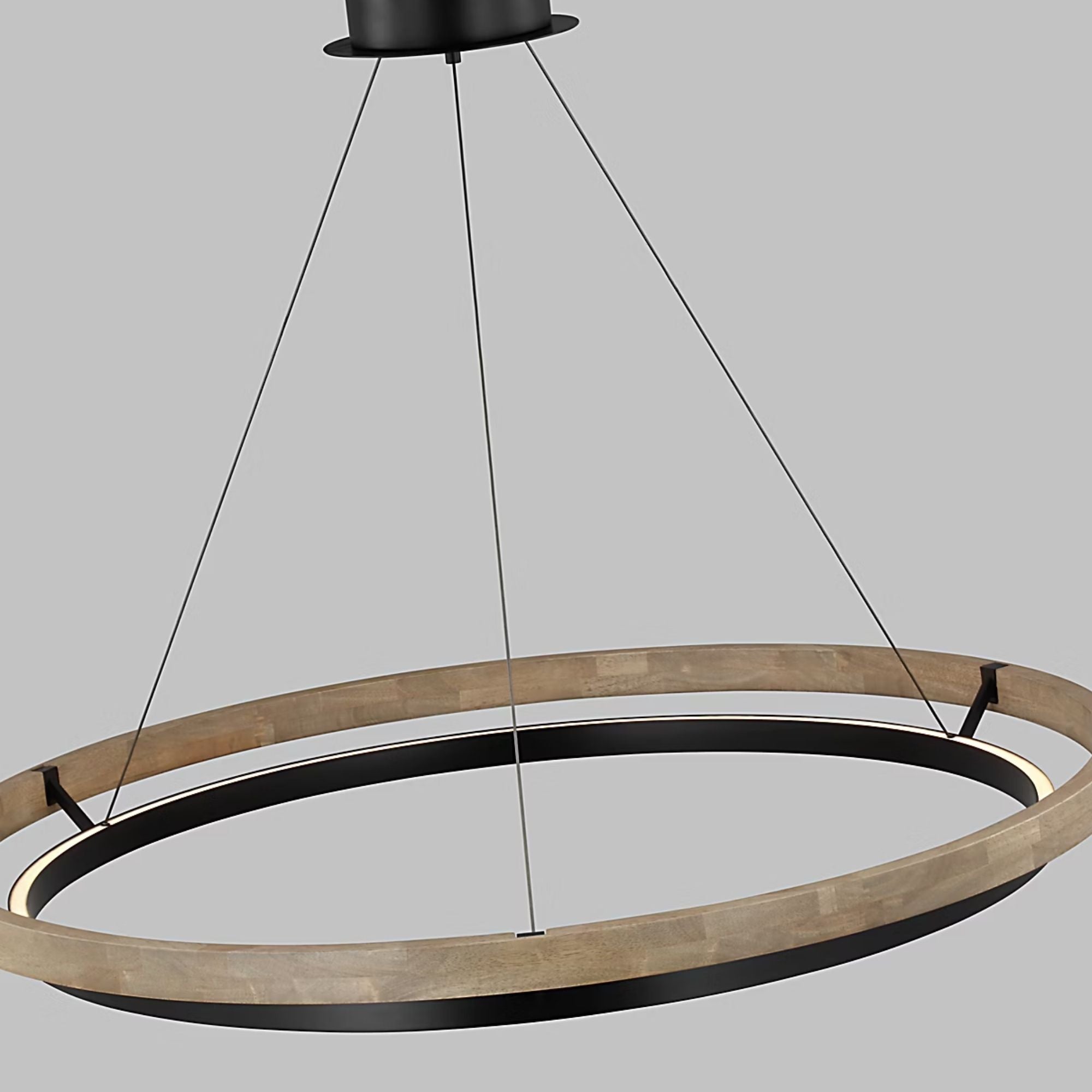 Grace 48" LED Chandelier, Matte Black & Weathered Oak Wood Finish