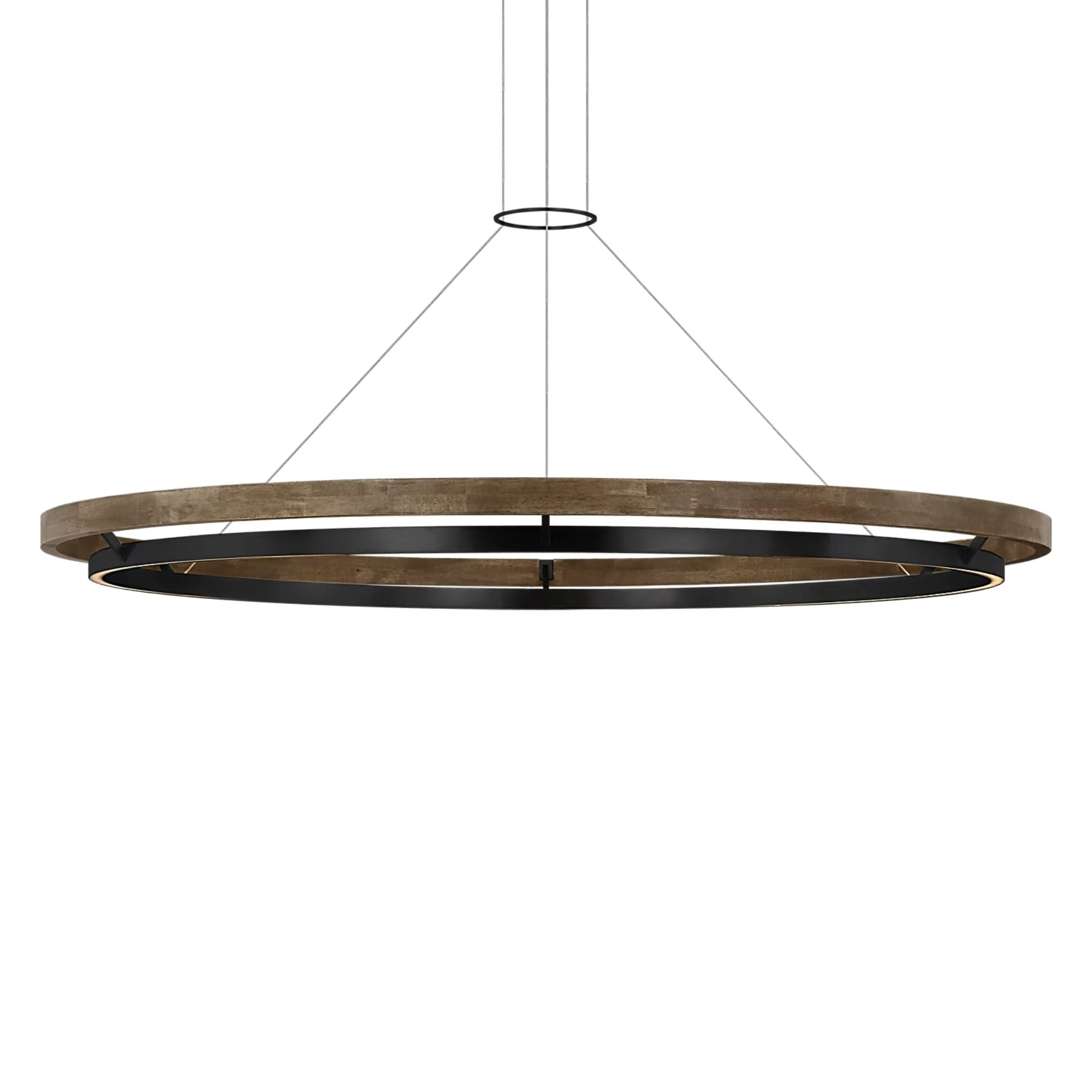 Grace 65" LED Chandelier, Matte Black & Weathered Oak Wood Finish