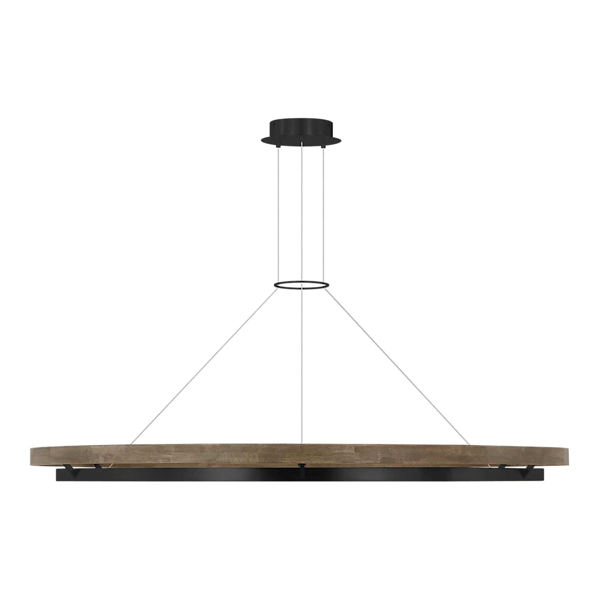 Grace 65" LED Chandelier, Matte Black & Weathered Oak Wood Finish