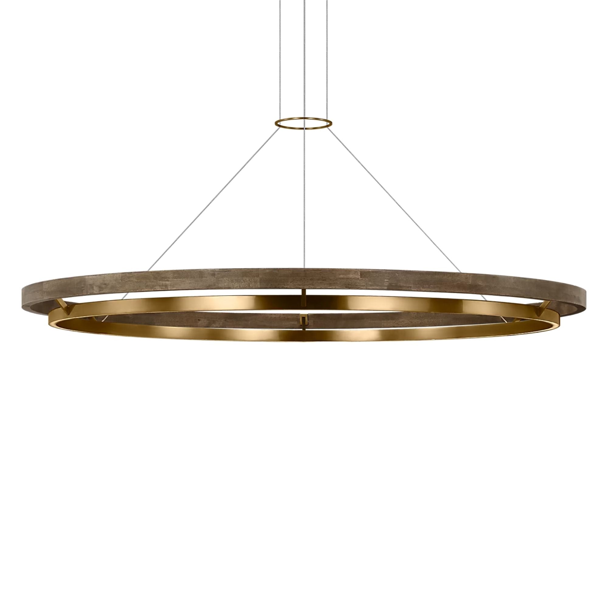 Grace 65" LED Chandelier, Natural Brass & Weathered Oak Finish