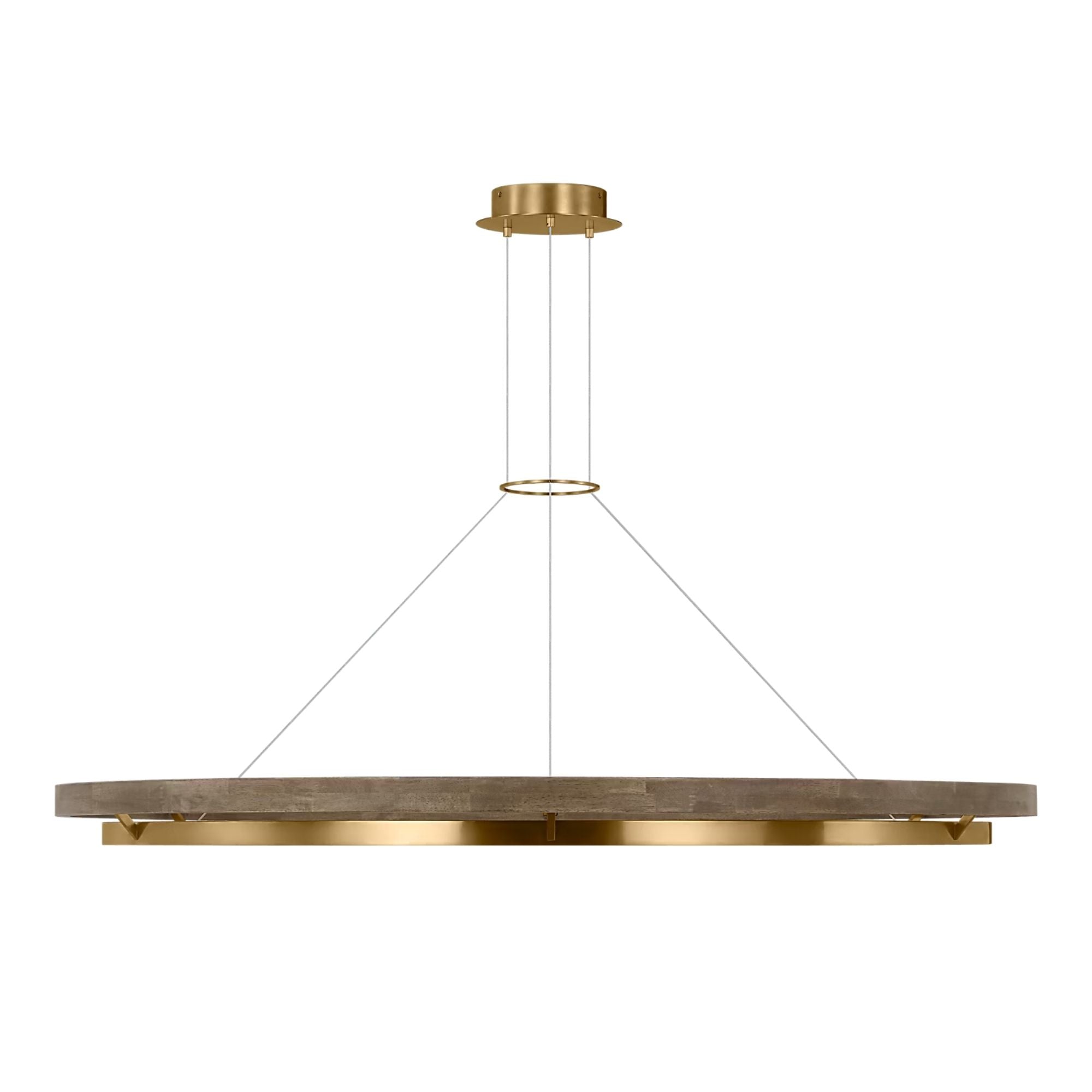 Grace 65" LED Chandelier, Natural Brass & Weathered Oak Finish
