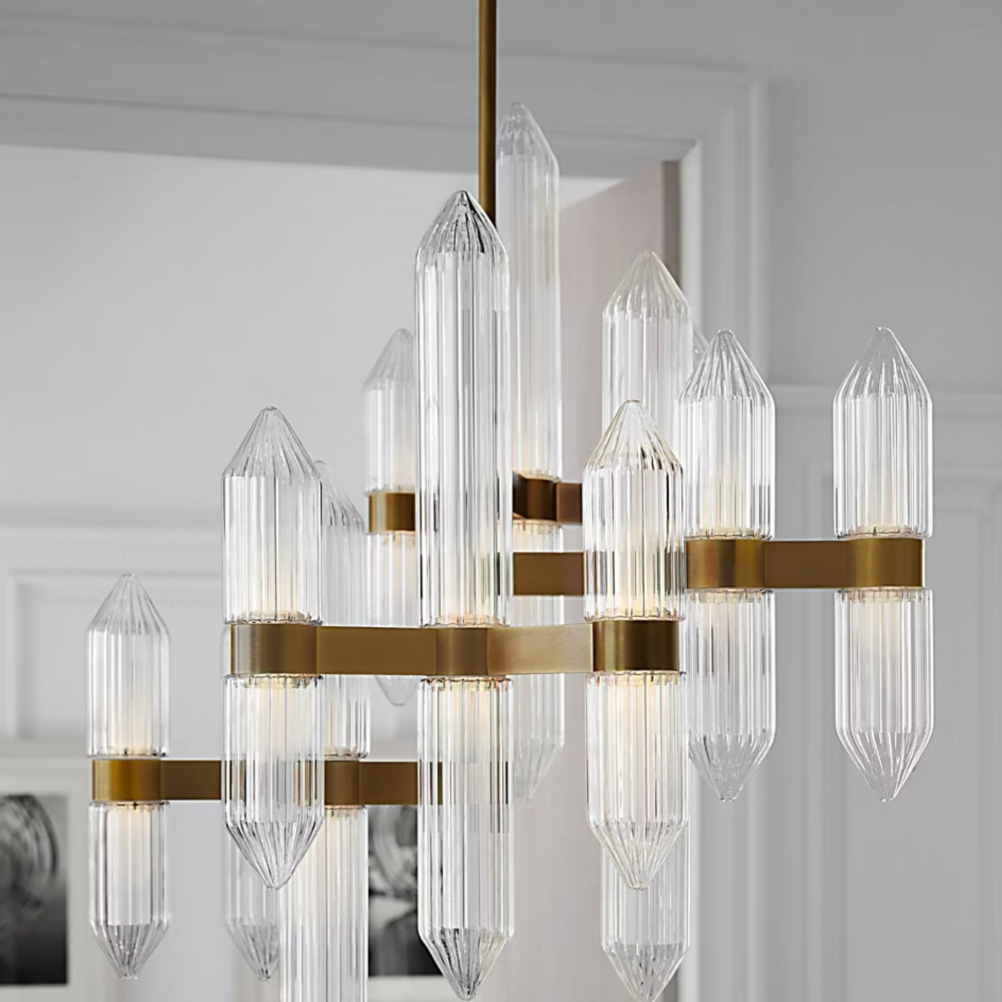 Langston 31" LED Chandelier, 120-277V, Plated Brass Finish
