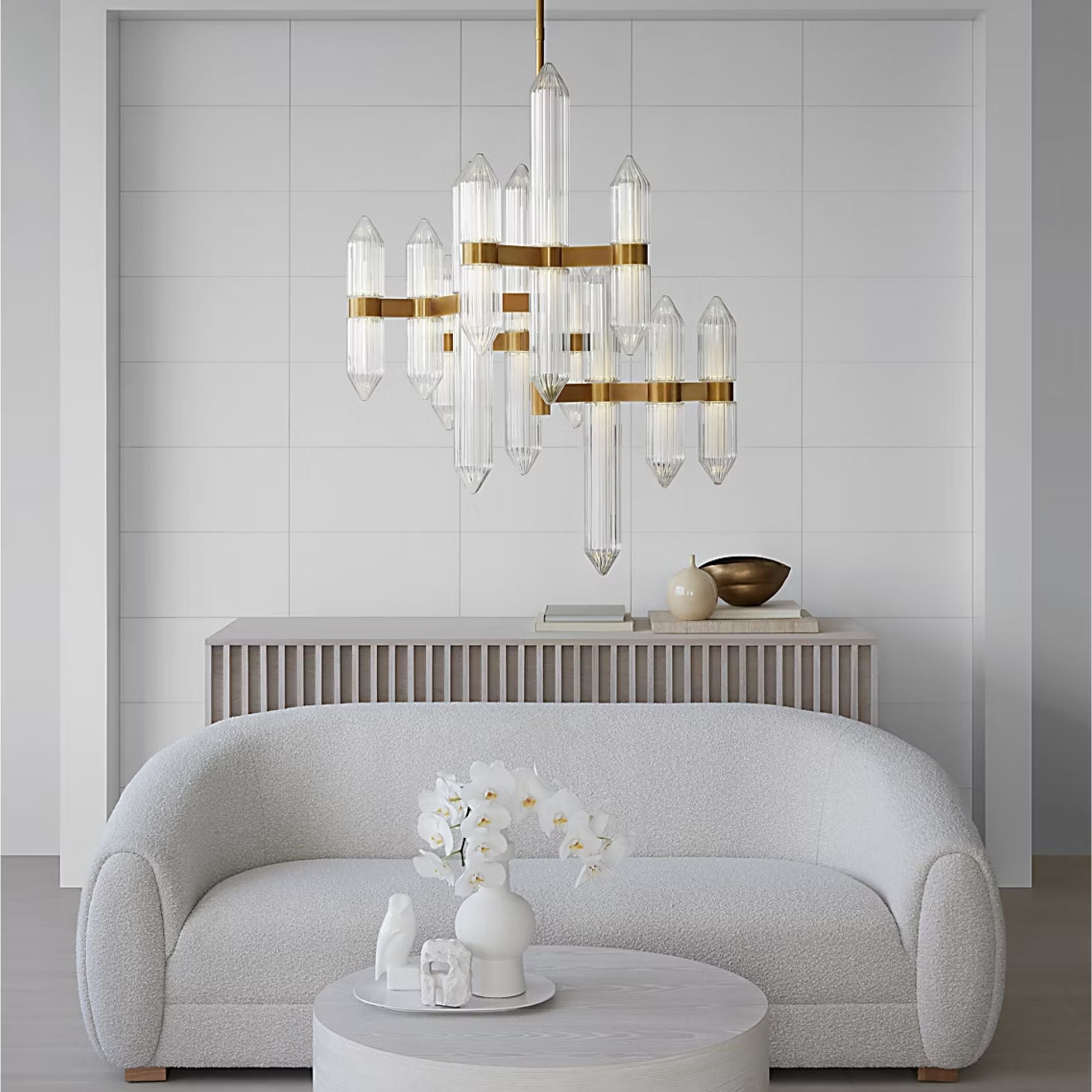 Langston 31" LED Chandelier, 120-277V, Plated Brass Finish