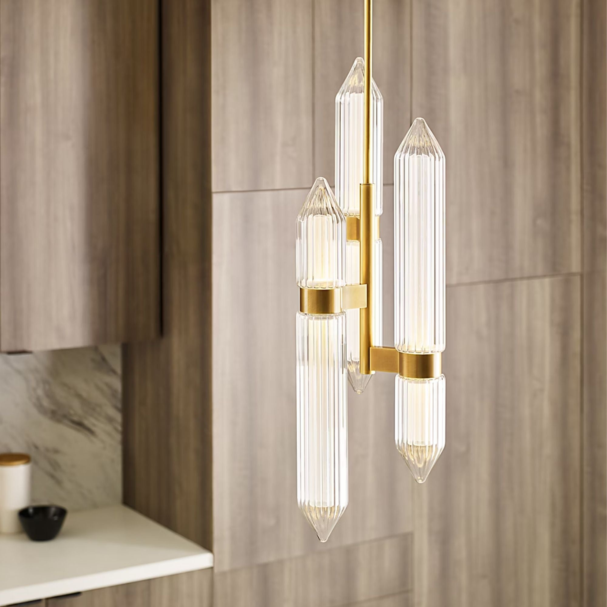 Langston 34" LED Pendant, 120V, Plated Brass Finish