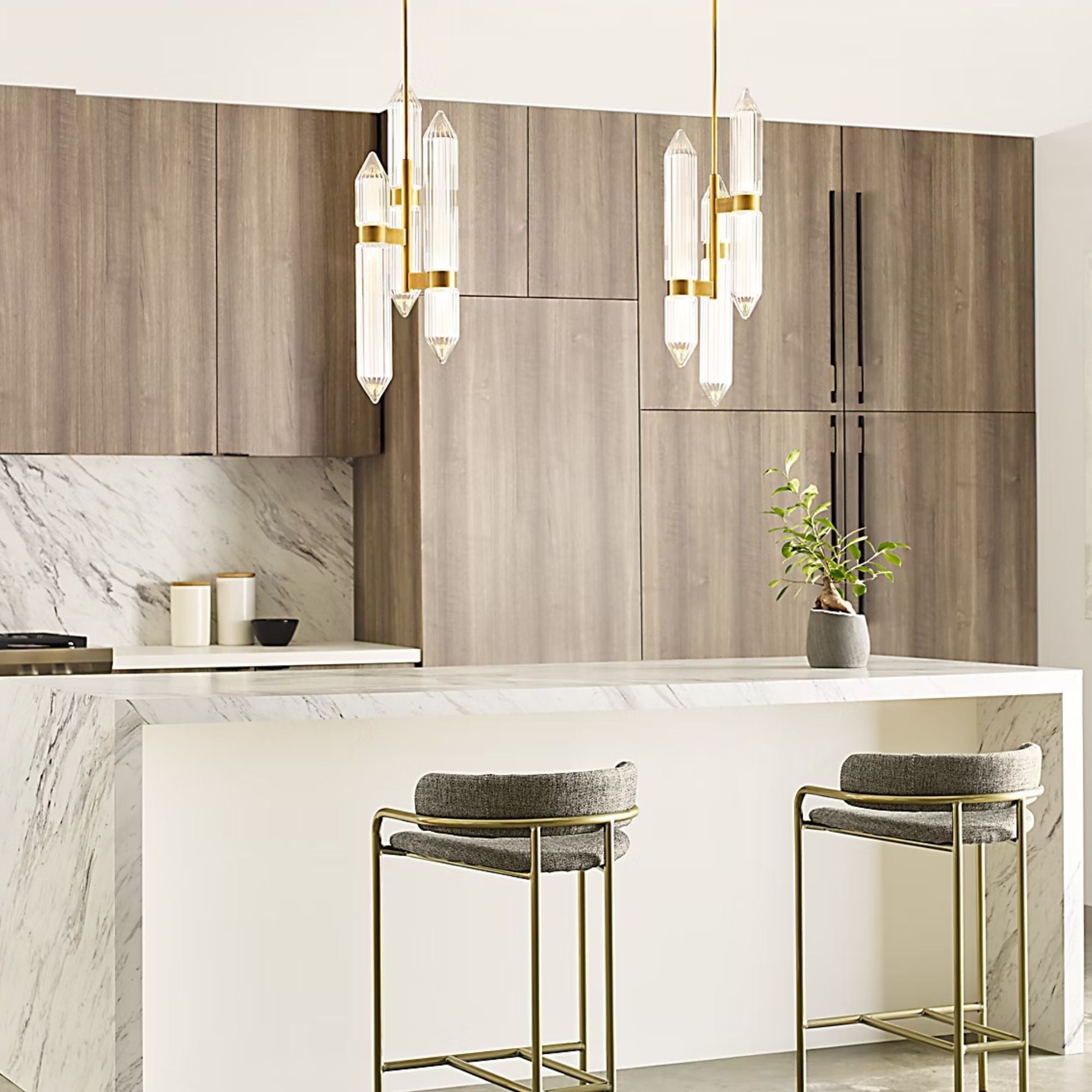 Langston 34" LED Pendant, 120V, Plated Brass Finish