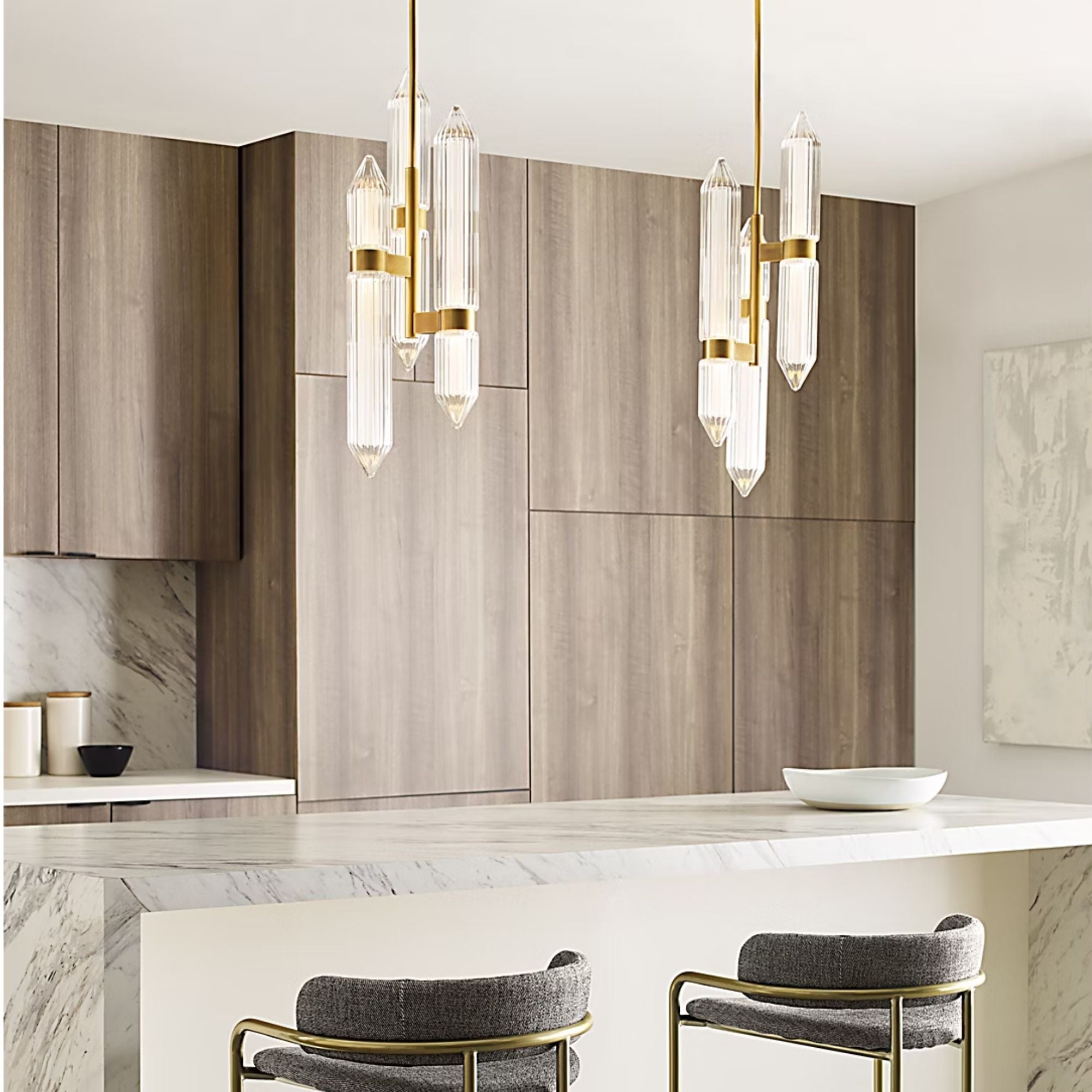 Langston 34" LED Pendant, 120V, Plated Brass Finish