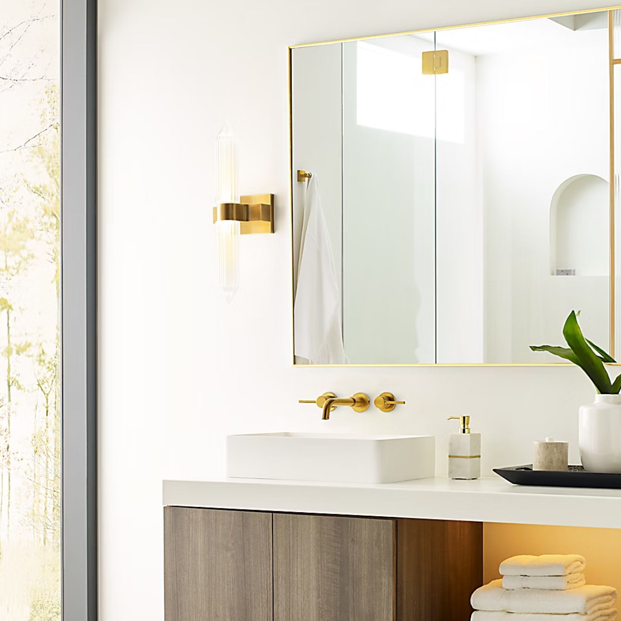 Langston 18" LED Bath Sconce, 120V, Plated Brass Finish