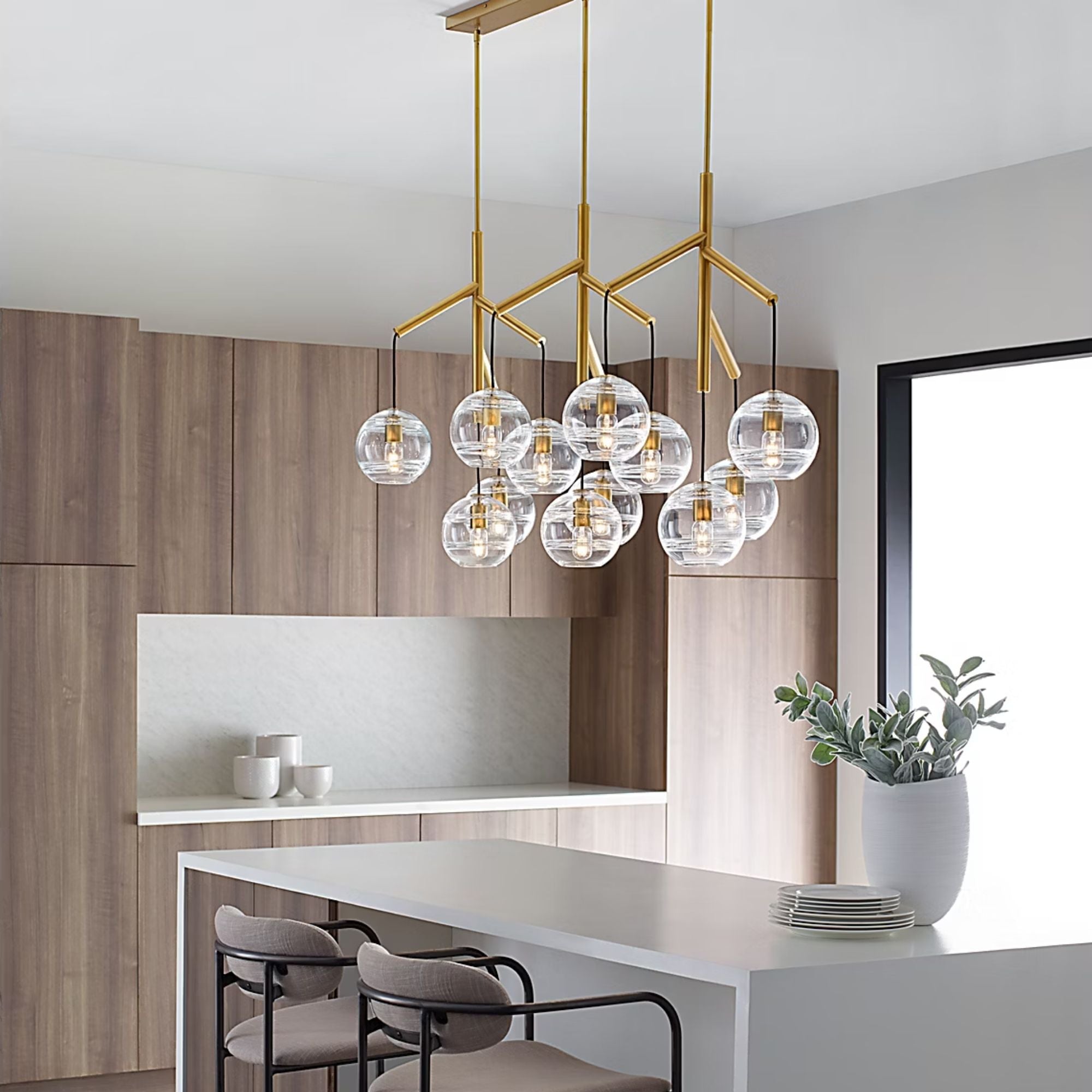 Visual Comfort Modern - Sedona 63" 12-Light LED Triple Chandelier, Aged Brass Finish | Bees Lighting