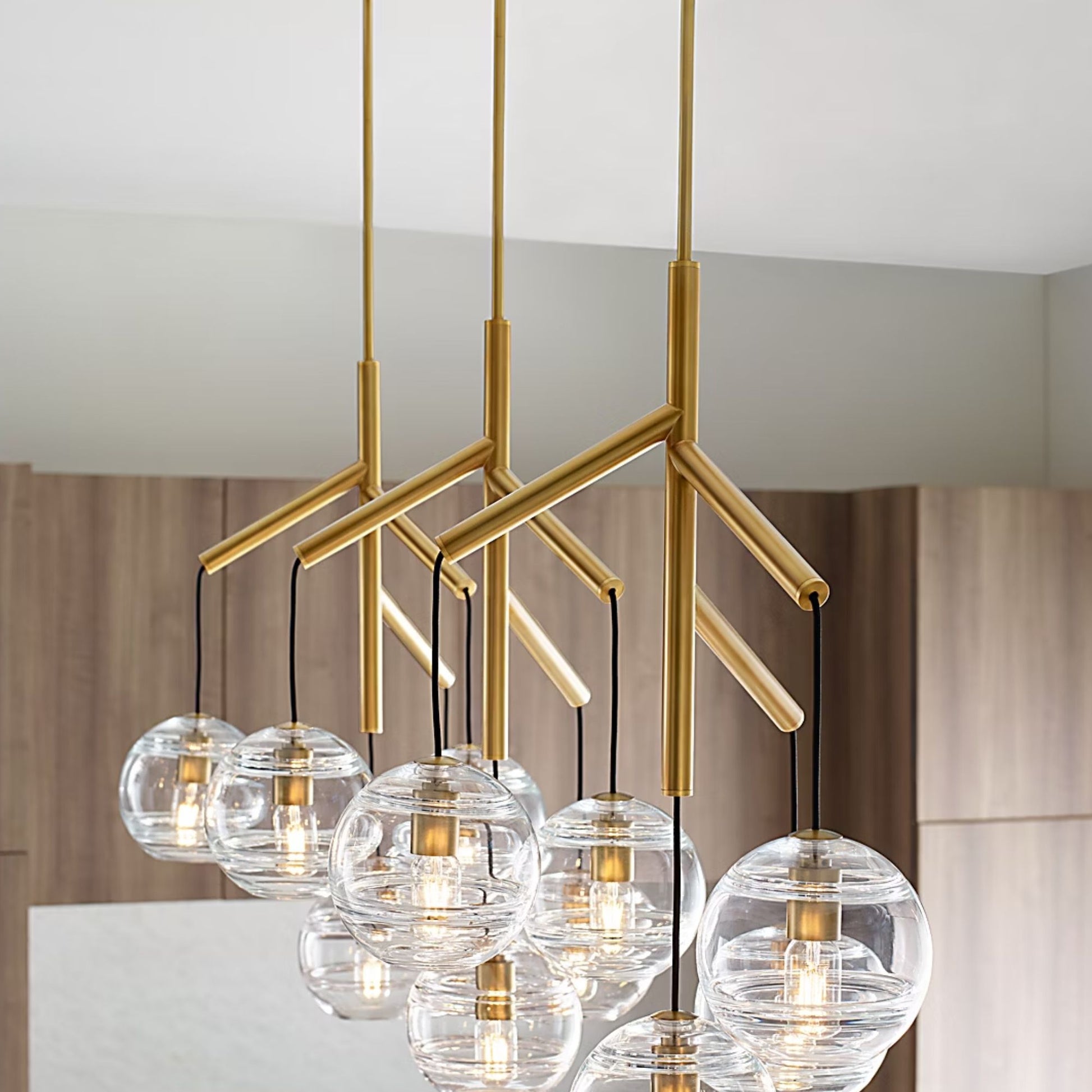 Visual Comfort Modern - Sedona 63" 12-Light LED Triple Chandelier, Aged Brass Finish | Bees Lighting