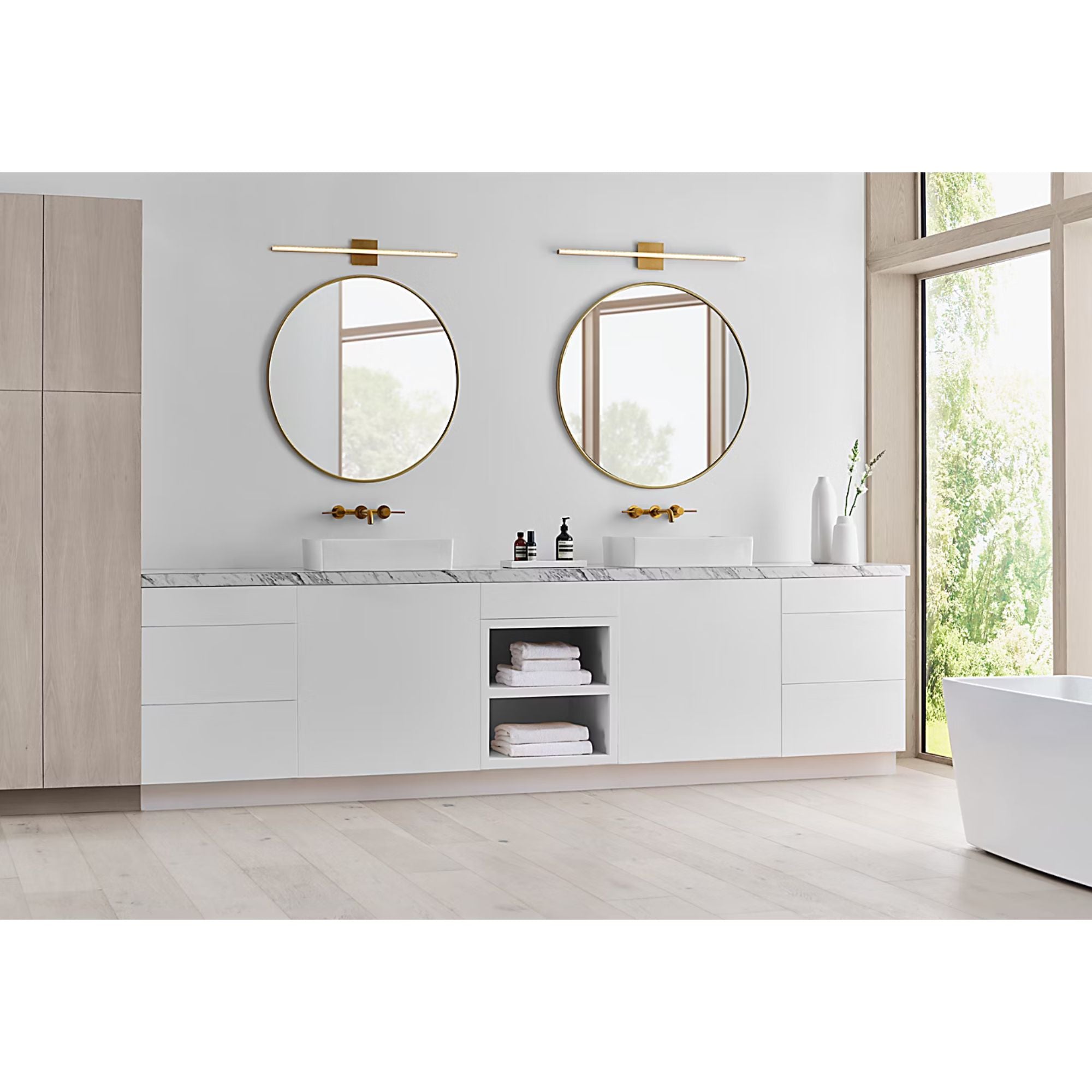 Serre 36" LED Linear Bath Vanity, 120-277V, Natural Brass Finish