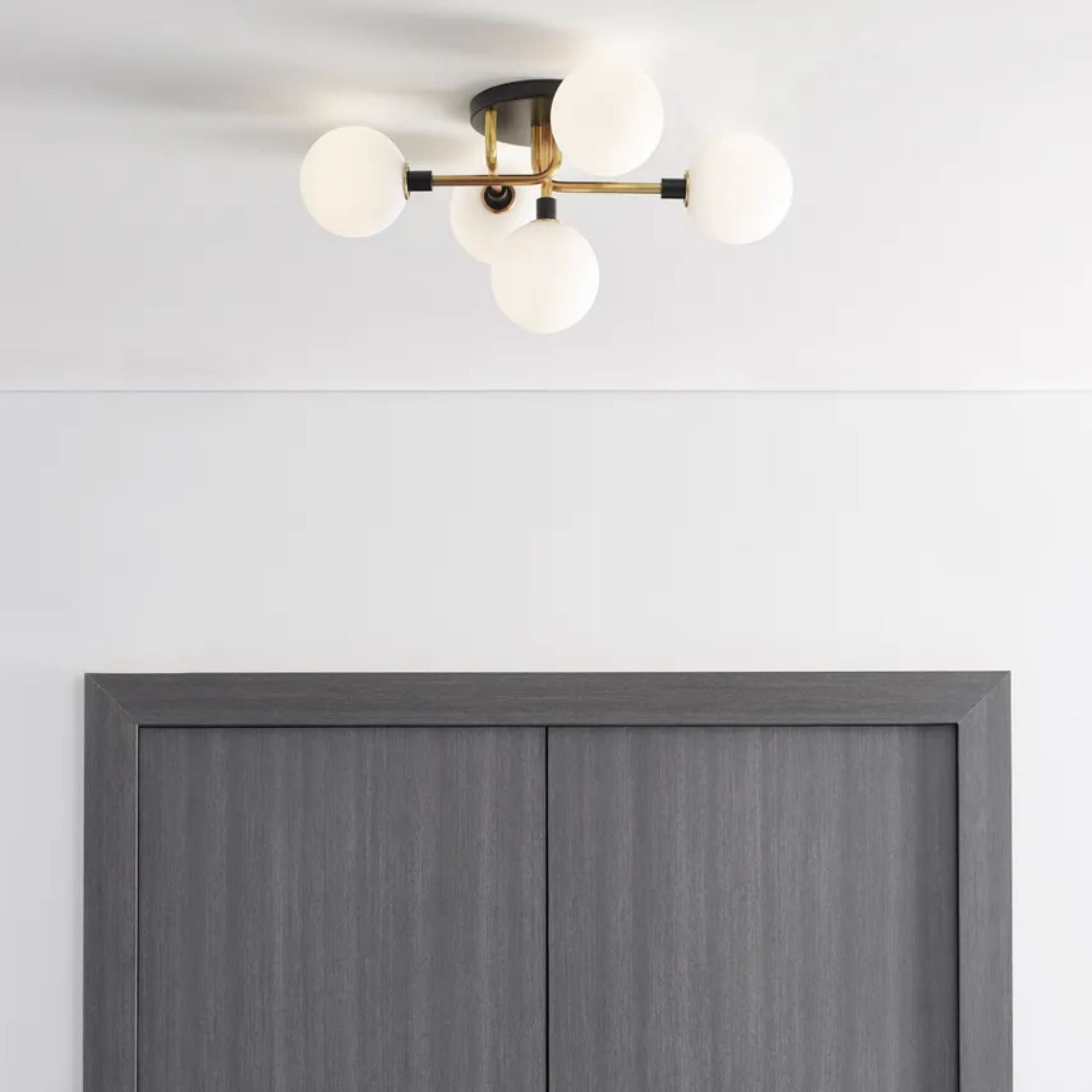 Viaggio 22" 5-Light LED Flush Mount, Opal & Brass Finish