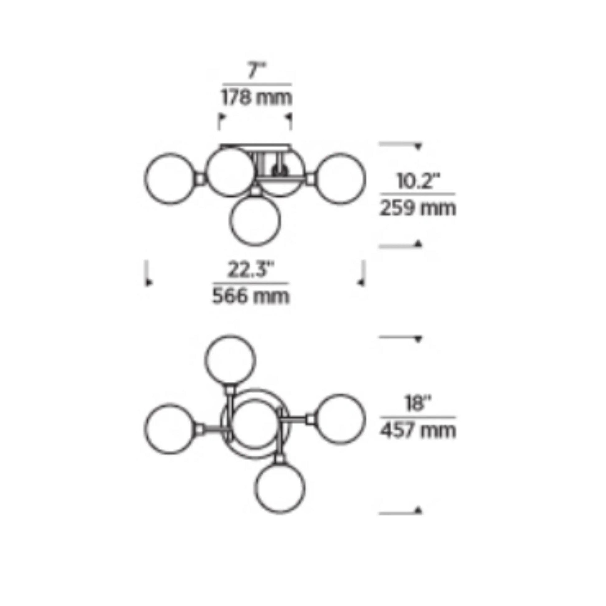 Visual Comfort Modern - Viaggio 22" 5-Light Flush Mount, Opal & Brass Finish | Bees Lighting
