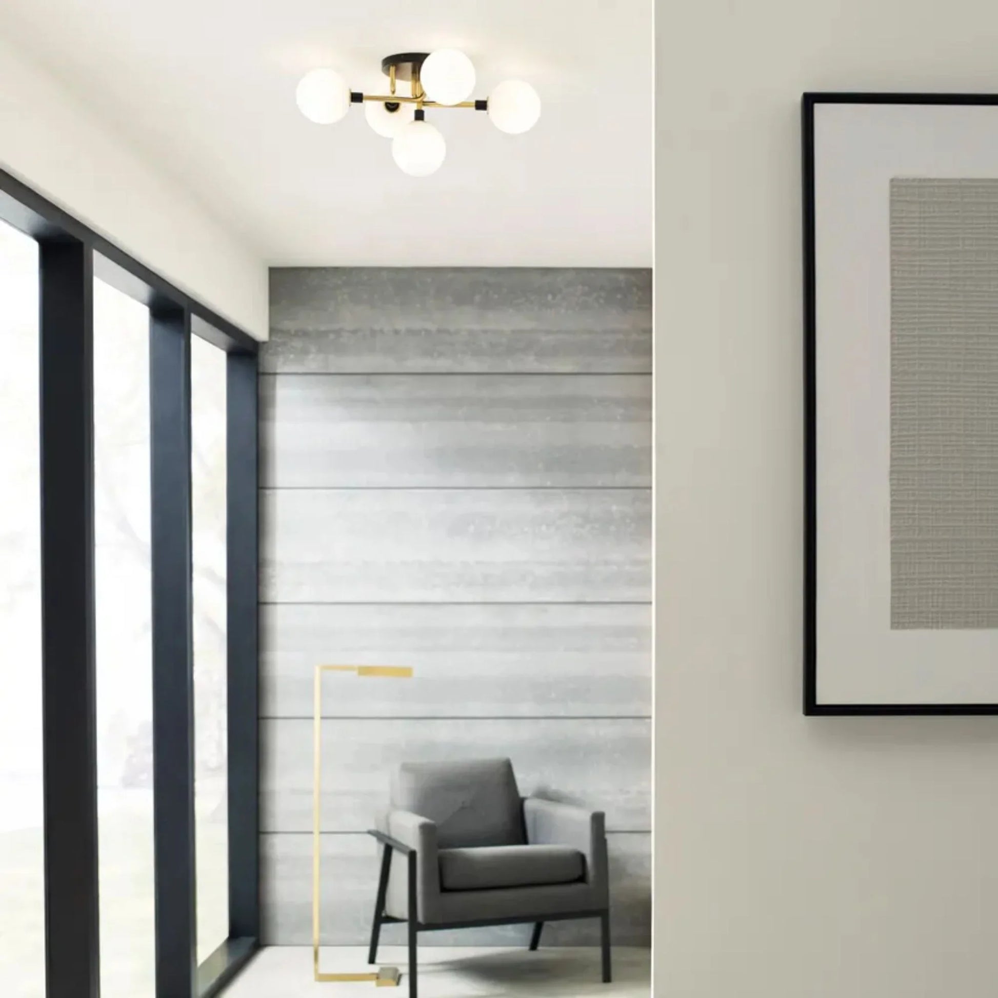 Visual Comfort Modern - Viaggio 22" 5-Light Flush Mount, Opal & Brass Finish | Bees Lighting