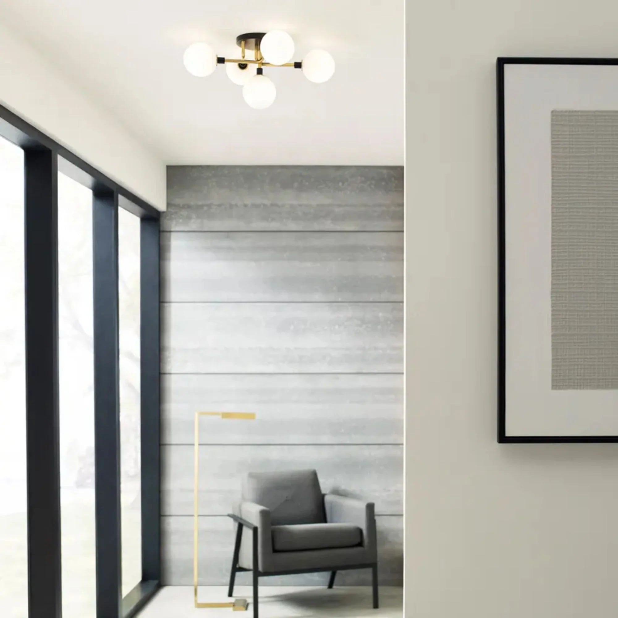 Visual Comfort Modern - Viaggio 22" 5-Light Flush Mount, Opal & Brass Finish | Bees Lighting