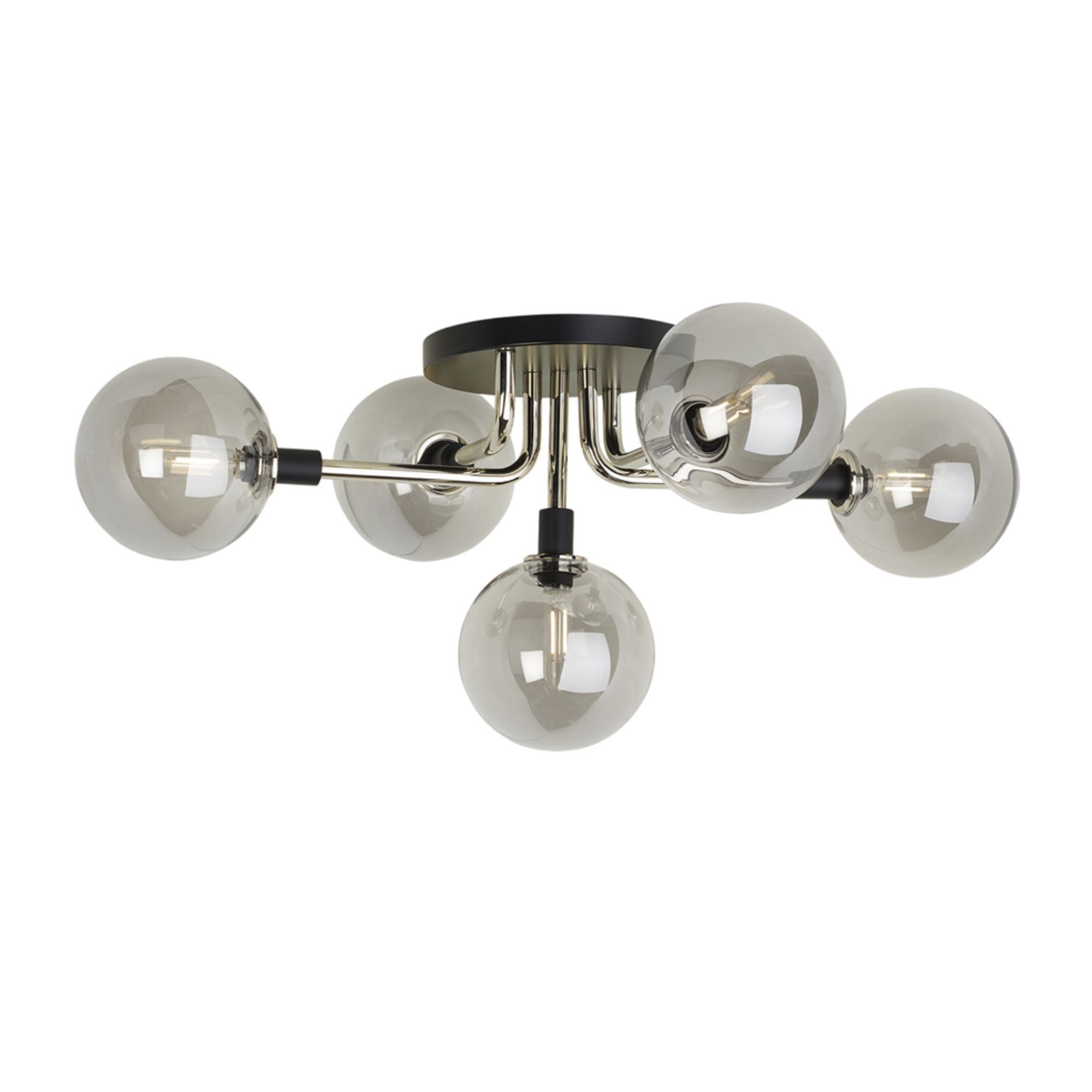 Viaggio 22" 5-Light Flush Mount, Smoke & Polished Nickel Finish