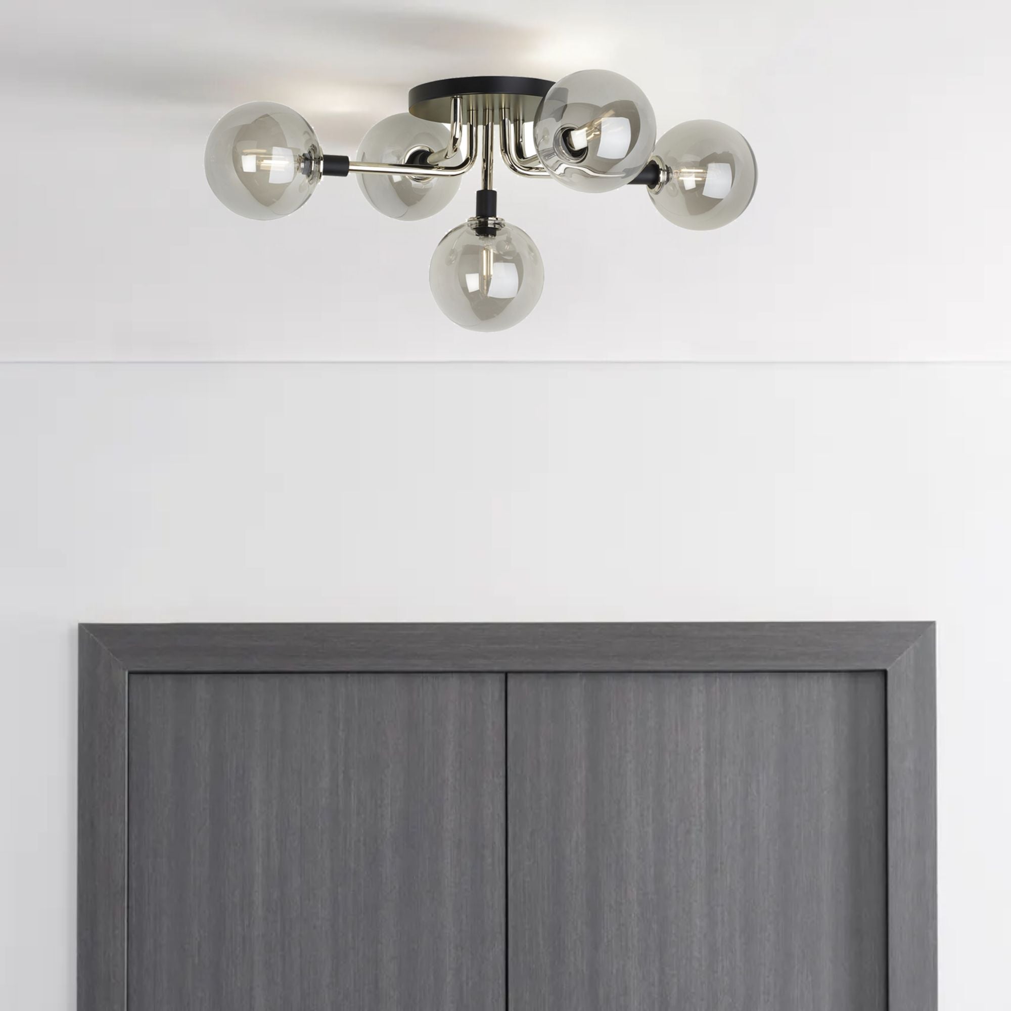Viaggio 22" 5-Light Flush Mount, Smoke & Polished Nickel Finish