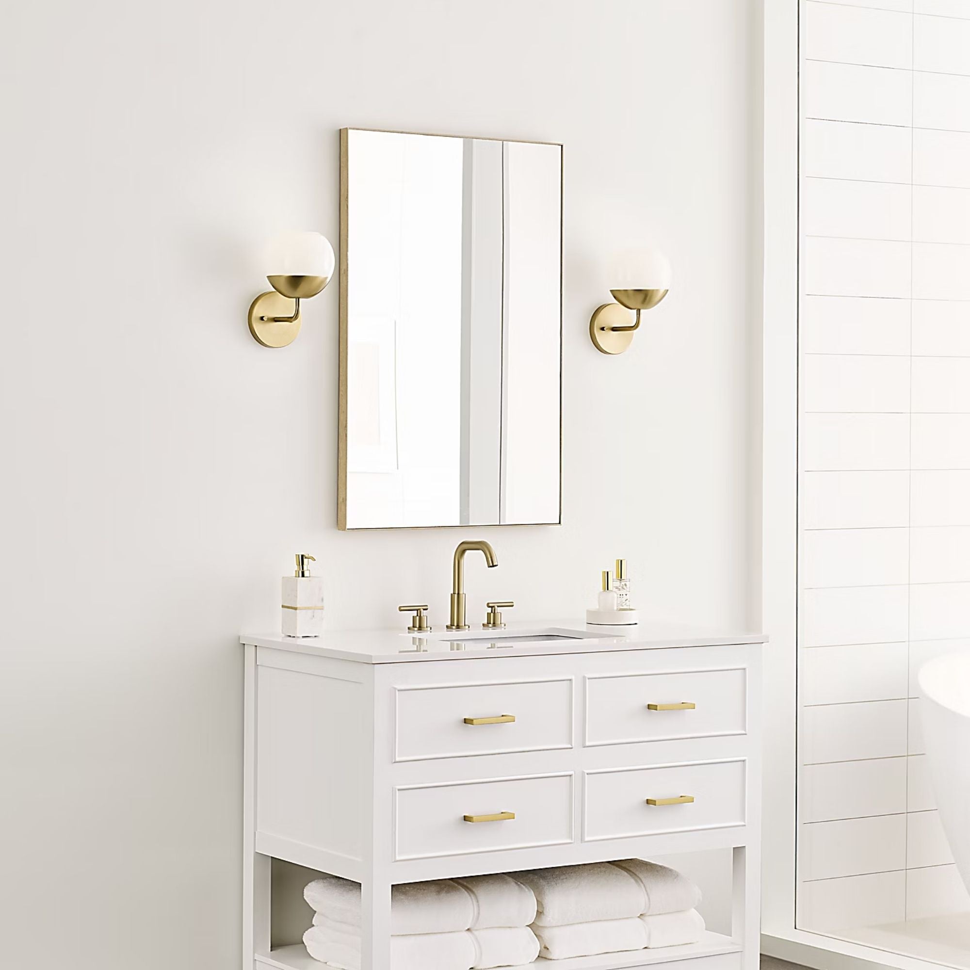 Alvin 10" LED Bathroom Sconce, Satin Brass Finish