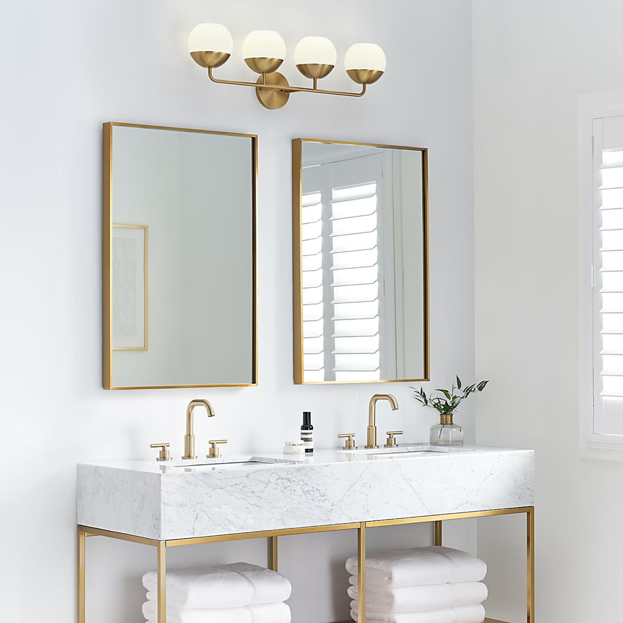 Alvin 33" 4-Light LED Bathroom Vanity, Satin Brass Finish