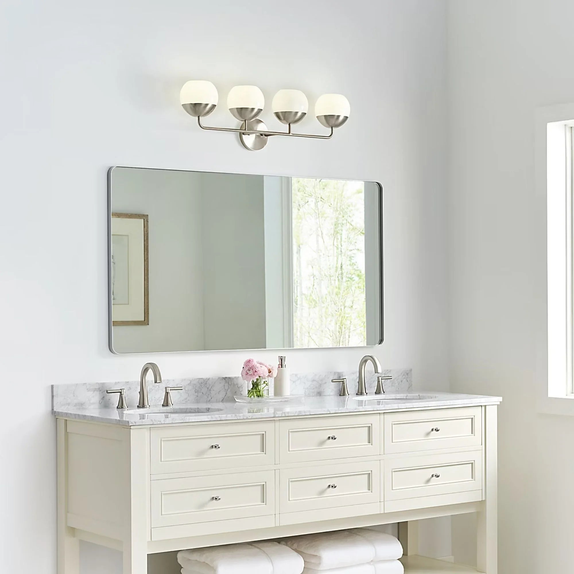 Visual Comfort Studio Alvin 33" 4-Light LED Bathroom Vanity, Brushed Nickel Finish