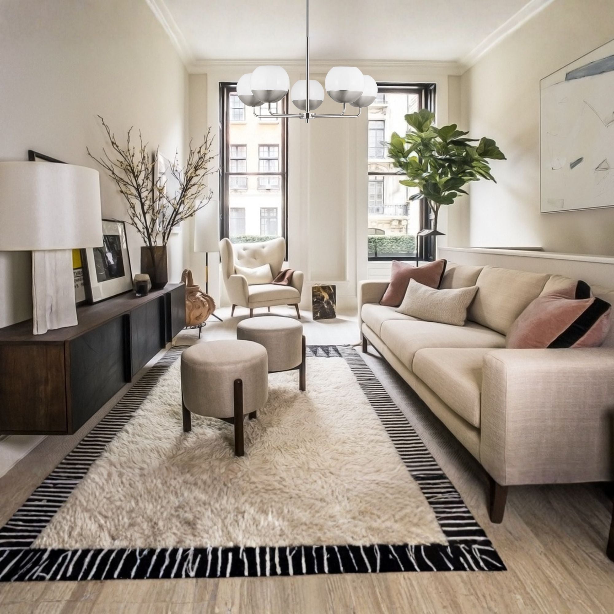 Alvin 26" 5-Light LED Chandelier, Brushed Nickel Finish