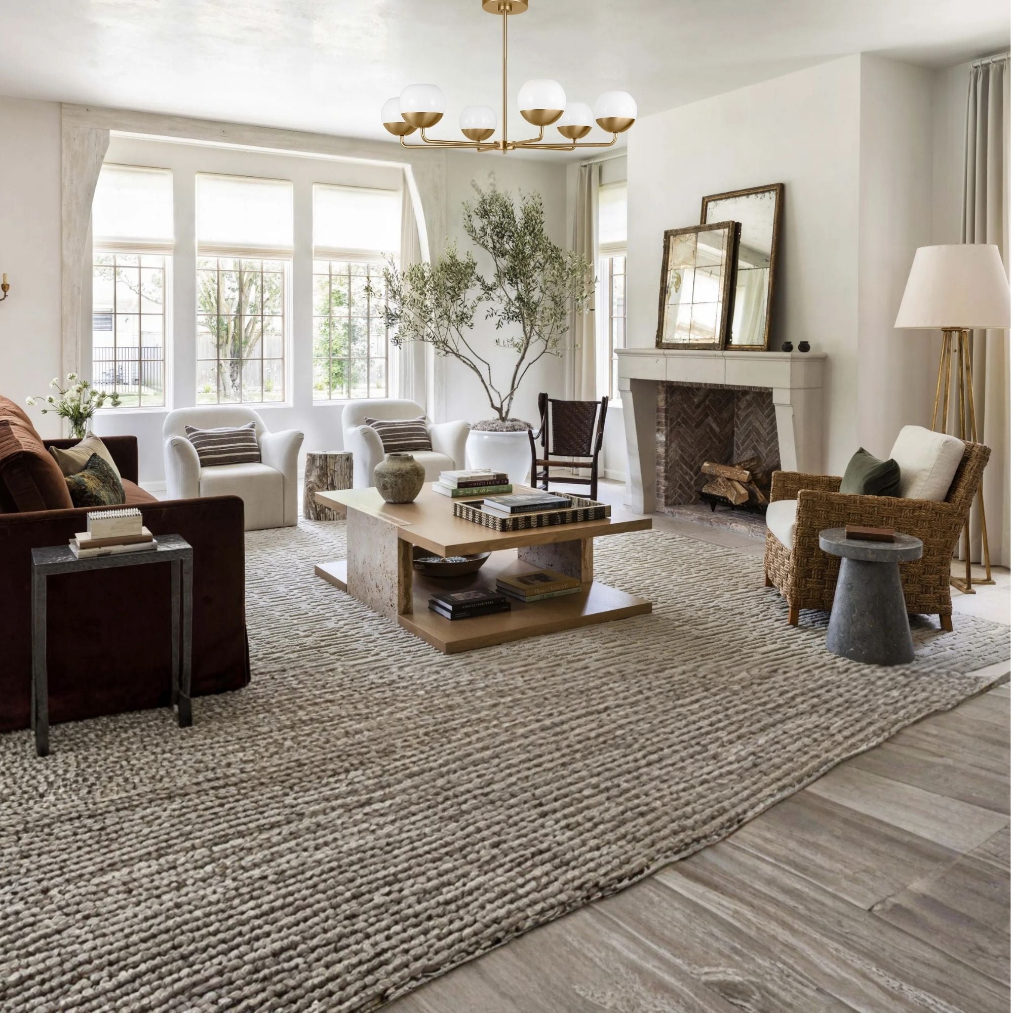 Alvin 38" 6-Light LED Chandelier, Satin Brass Finish