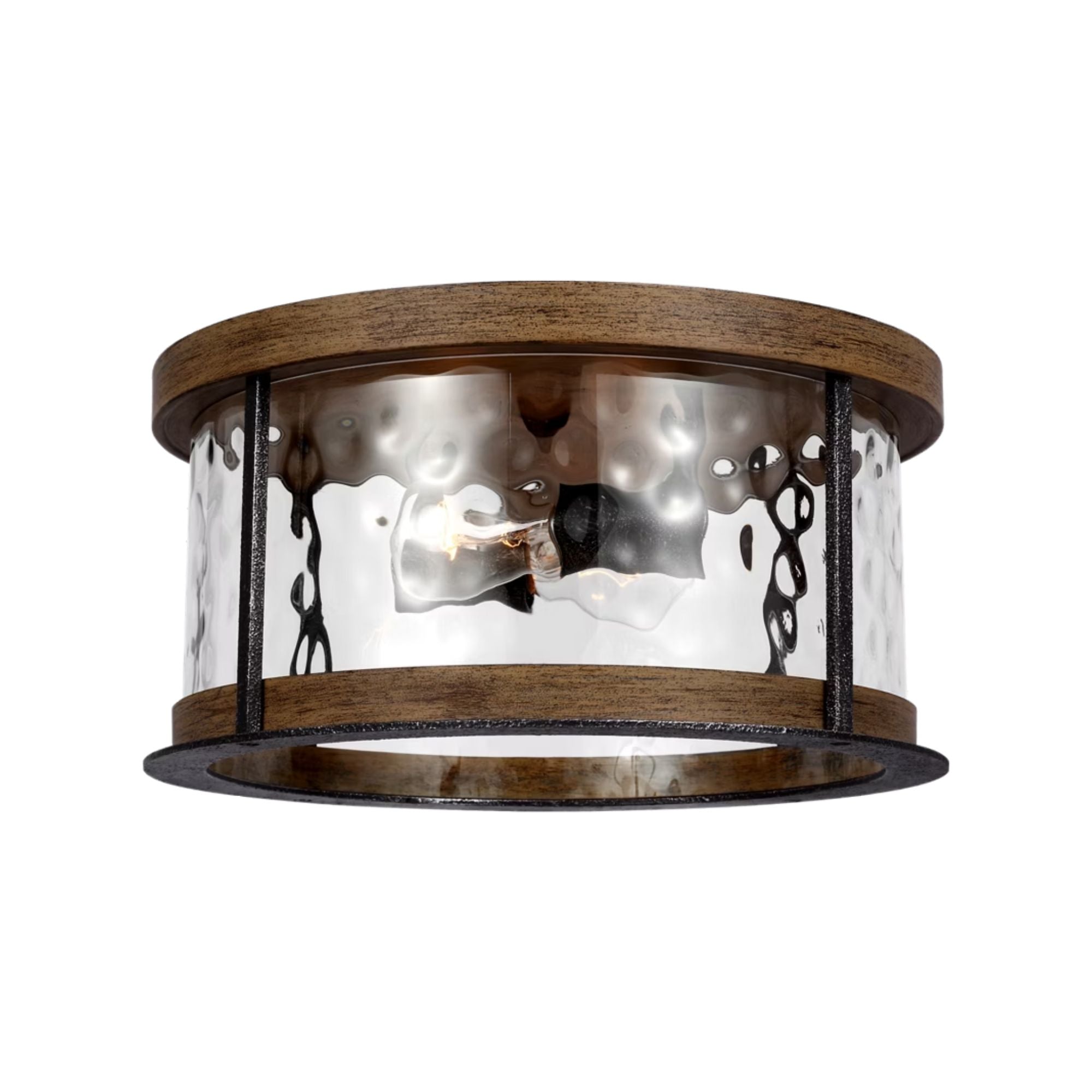 Angelo 14" 2-Light Flush Mount, Slate Grey Metal & Wood Finish
