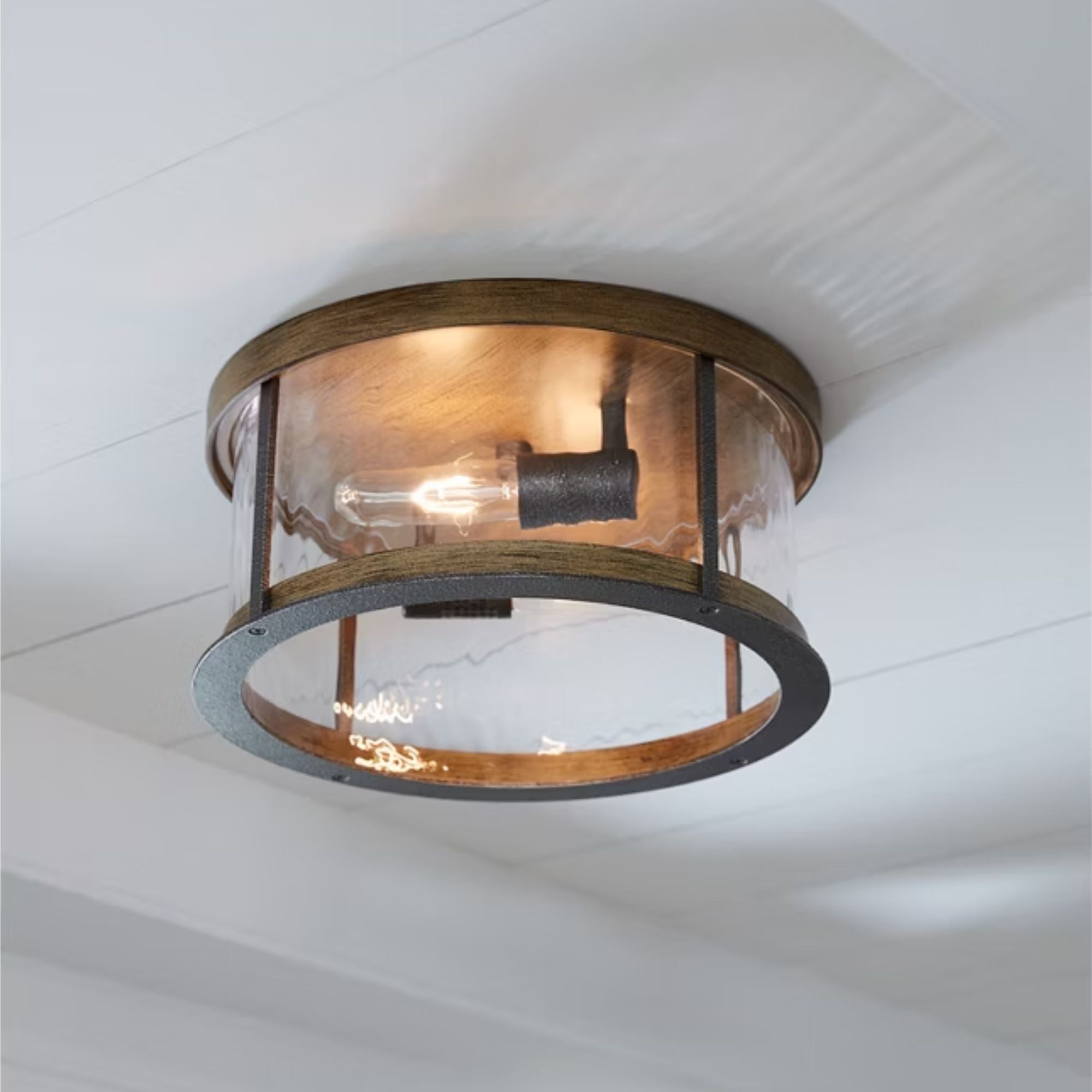 Angelo 14" 2-Light Flush Mount, Slate Grey Metal & Wood Finish