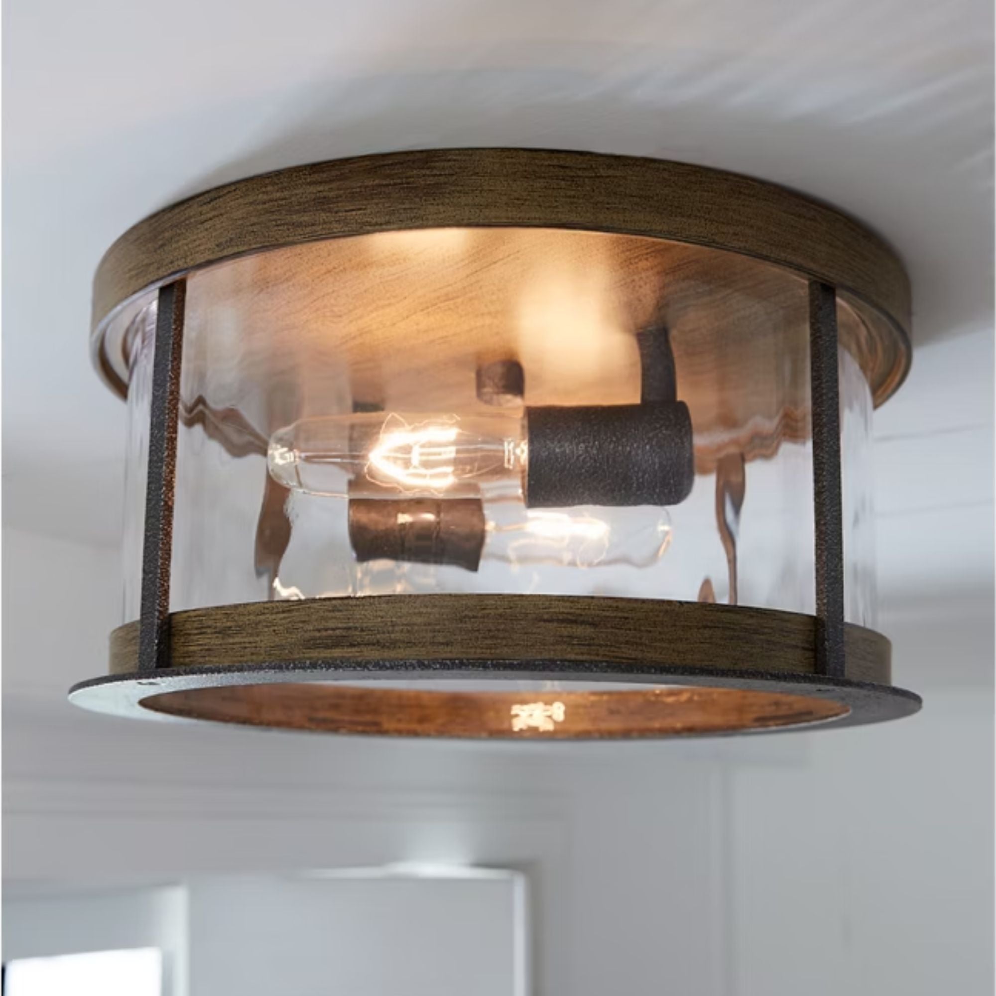 Angelo 14" 2-Light Flush Mount, Slate Grey Metal & Wood Finish