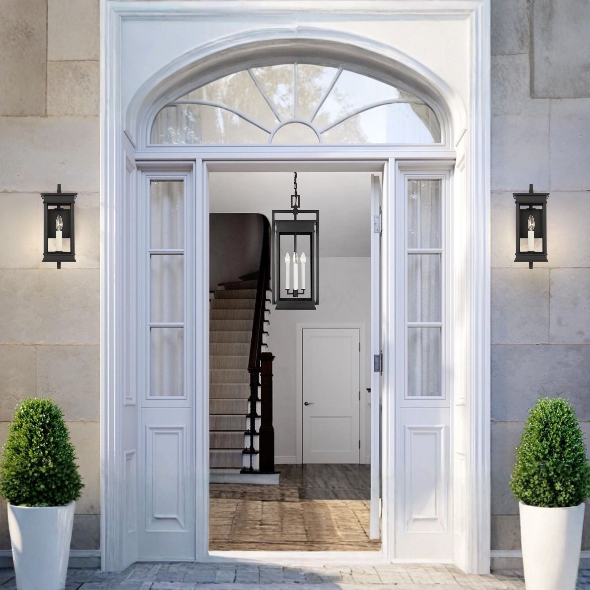 Cupertino 26" 4-Light Outdoor Pendant, Textured Black Finish