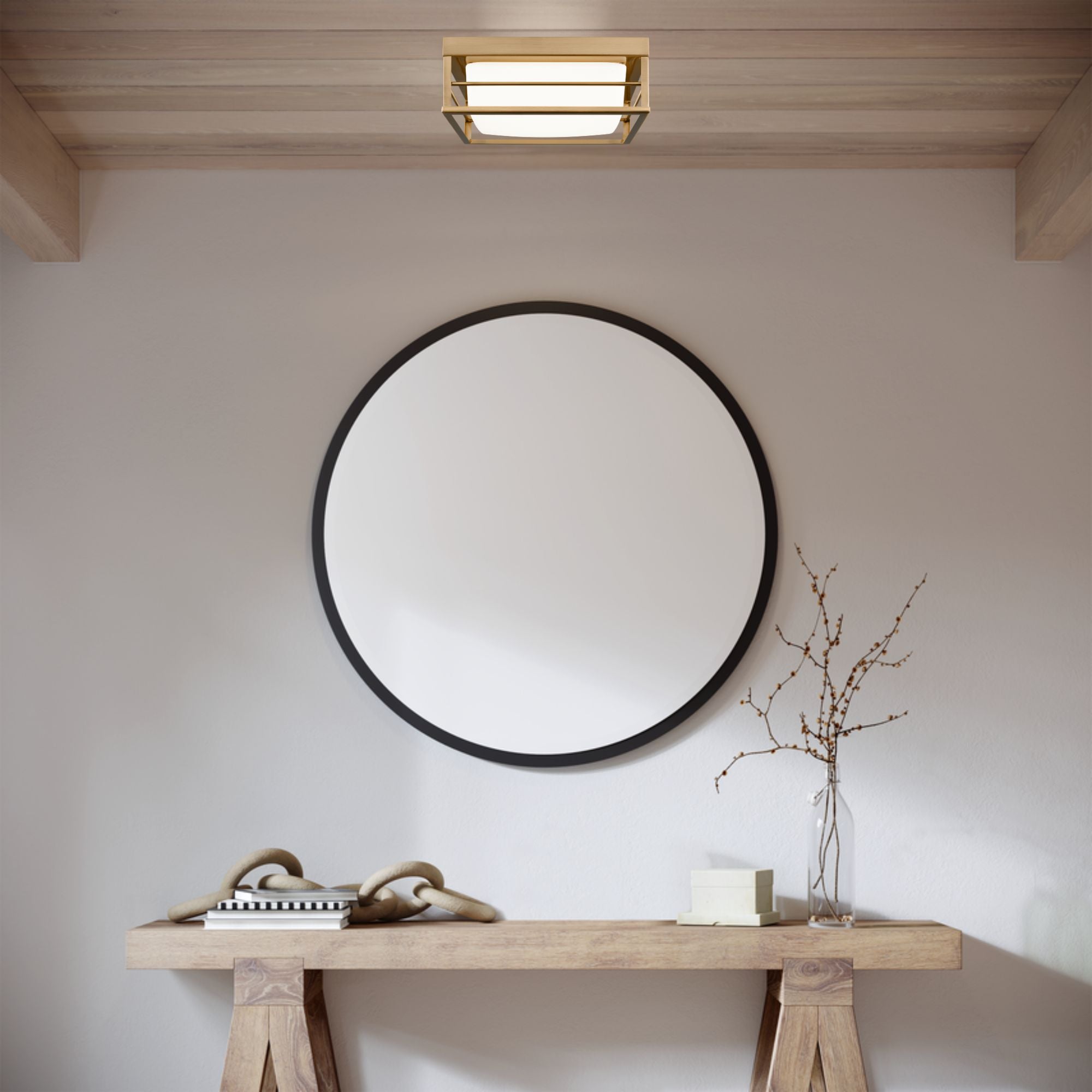 Dearborn 10" Small LED Flush Mount, Satin Brass Finish